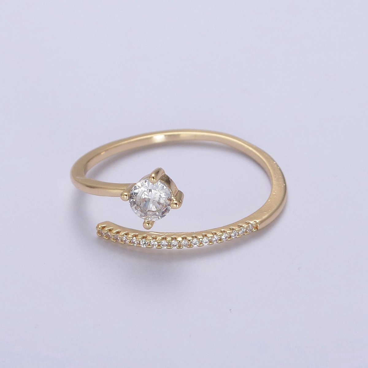 Dainty Crystal Zirconia CZ Stone Open Ring, Minimalist 16K Gold Filled Promise Ring, Adjustable Open Stacking Ring For Valentine Anniversary | U-422 - DLUXCA