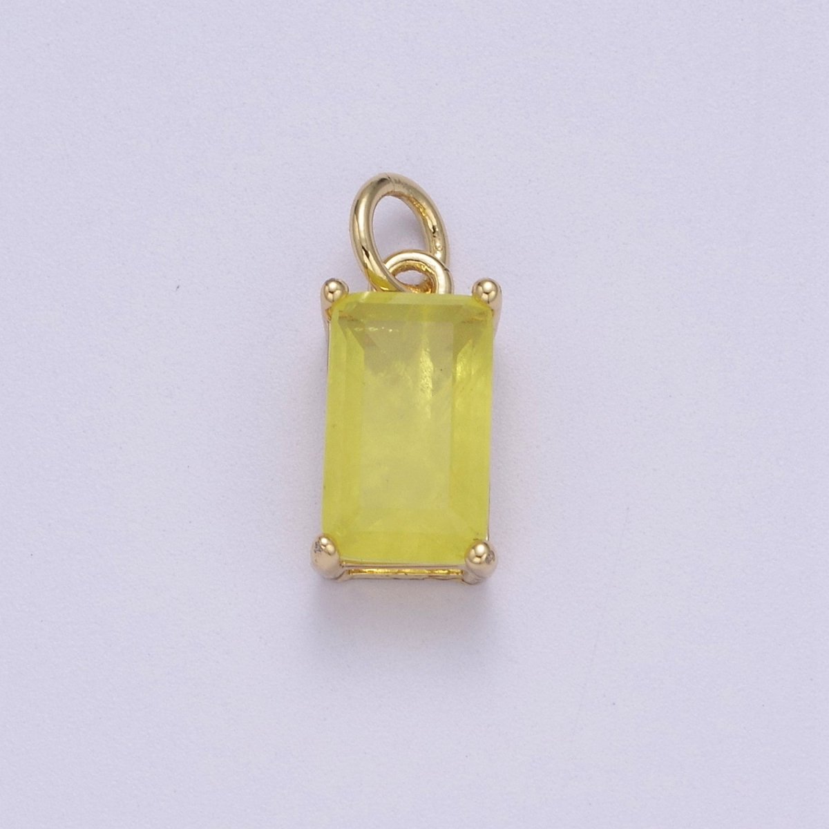 Dainty Cubic AB, Yellow, Blue, Teal, Green, Pink, Red 24k Gold Filled Solitaire Micro Pave Pendant Rectangle Emerald Diamond Cut Square Cz Stone Pendant for Birthstone Add on Charm C-707,C-712,C-713,C-716,C-743,C-773~C-779 - DLUXCA