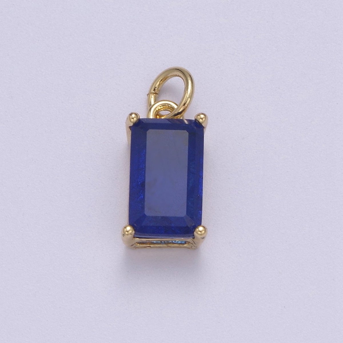 Dainty Cubic AB, Yellow, Blue, Teal, Green, Pink, Red 24k Gold Filled Solitaire Micro Pave Pendant Rectangle Emerald Diamond Cut Square Cz Stone Pendant for Birthstone Add on Charm C-707,C-712,C-713,C-716,C-743,C-773~C-779 - DLUXCA