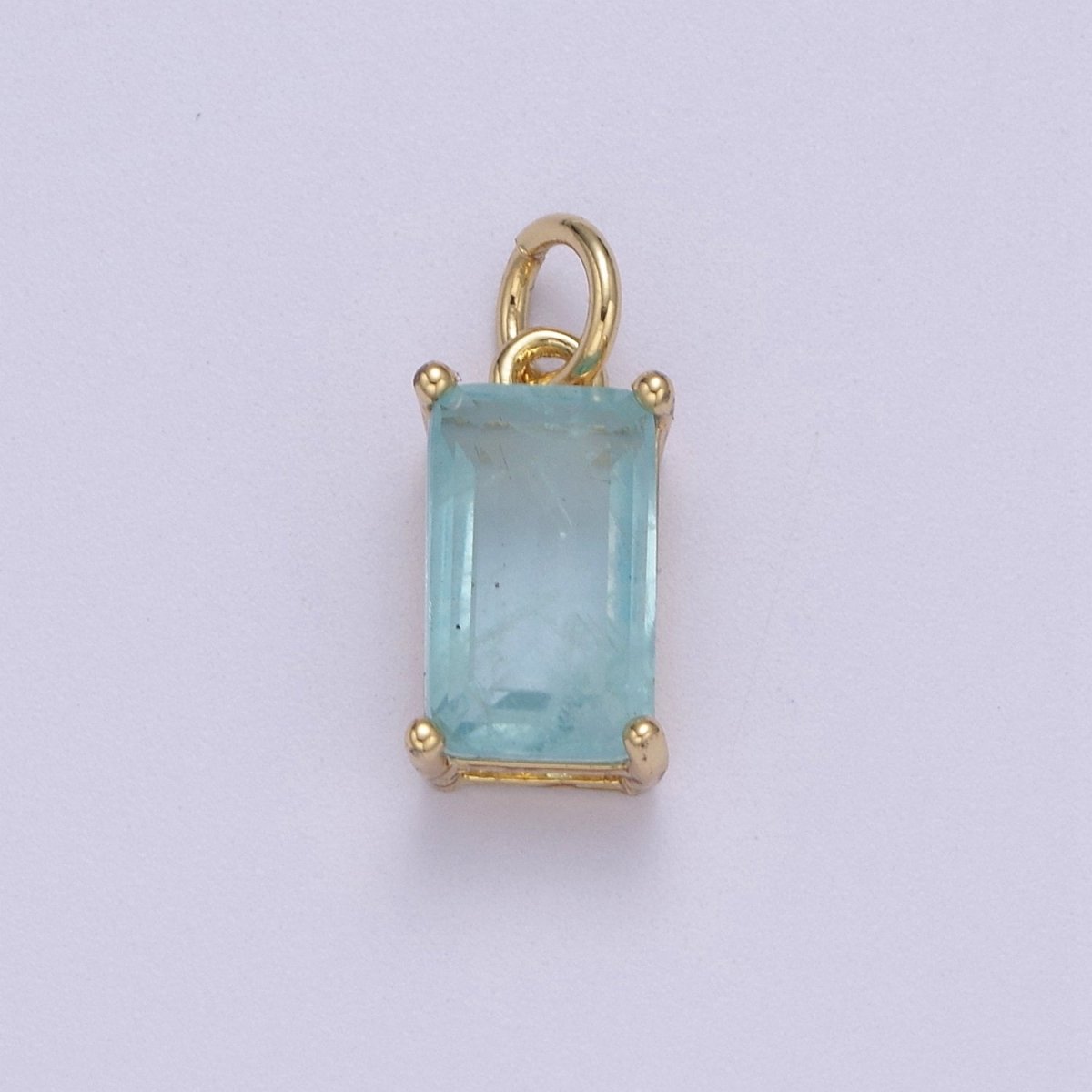 Dainty Cubic AB, Yellow, Blue, Teal, Green, Pink, Red 24k Gold Filled Solitaire Micro Pave Pendant Rectangle Emerald Diamond Cut Square Cz Stone Pendant for Birthstone Add on Charm C-707,C-712,C-713,C-716,C-743,C-773~C-779 - DLUXCA