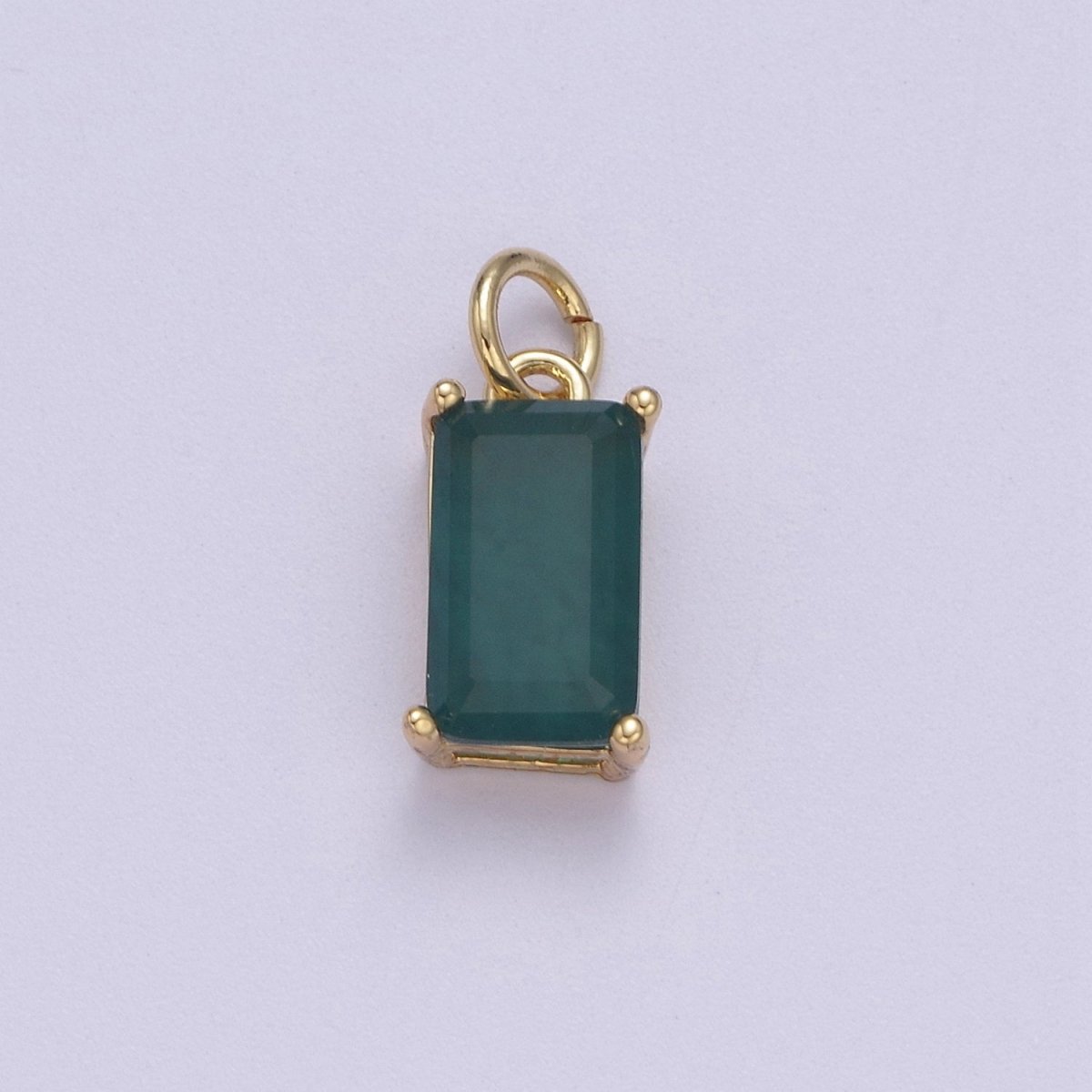 Dainty Cubic AB, Yellow, Blue, Teal, Green, Pink, Red 24k Gold Filled Solitaire Micro Pave Pendant Rectangle Emerald Diamond Cut Square Cz Stone Pendant for Birthstone Add on Charm C-707,C-712,C-713,C-716,C-743,C-773~C-779 - DLUXCA