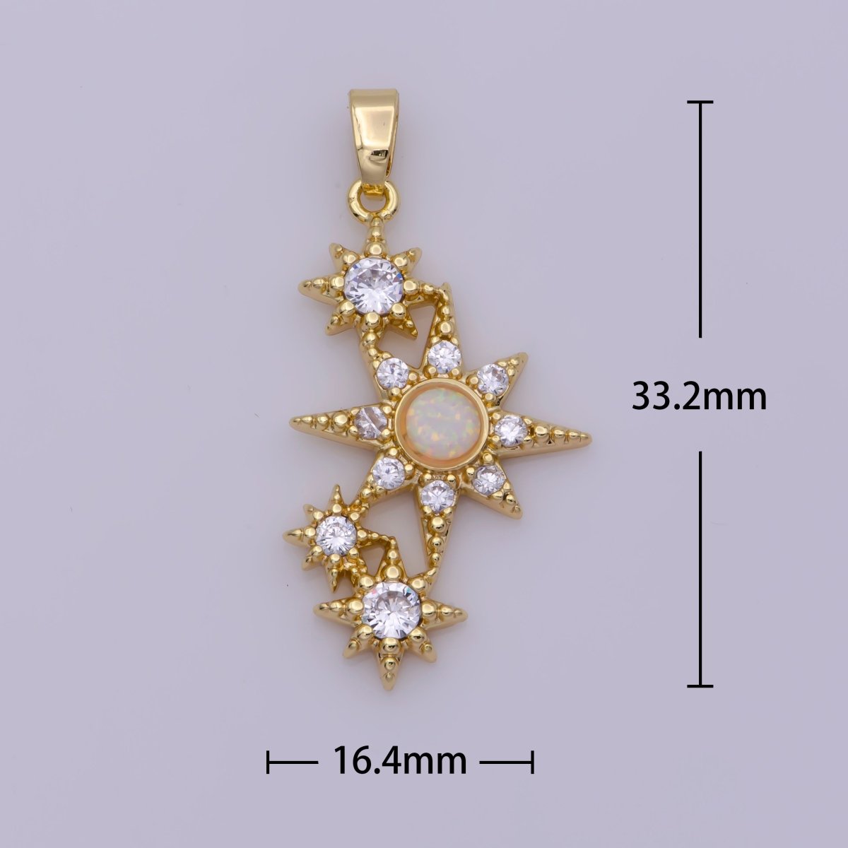 Dainty Cubic Opal Stone Gold Filled North Star Charm Necklace Starburst Charm Necklace, Earring Bracelet Component N-499 N-500 - DLUXCA