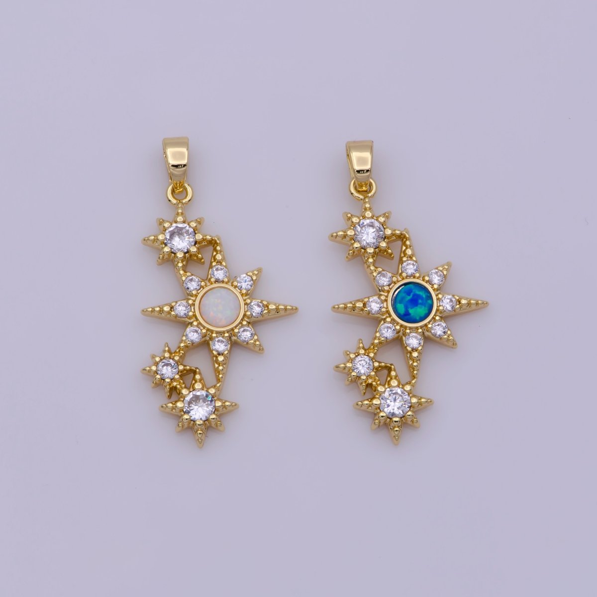 Dainty Cubic Opal Stone Gold Filled North Star Charm Necklace Starburst Charm Necklace, Earring Bracelet Component N-499 N-500 - DLUXCA