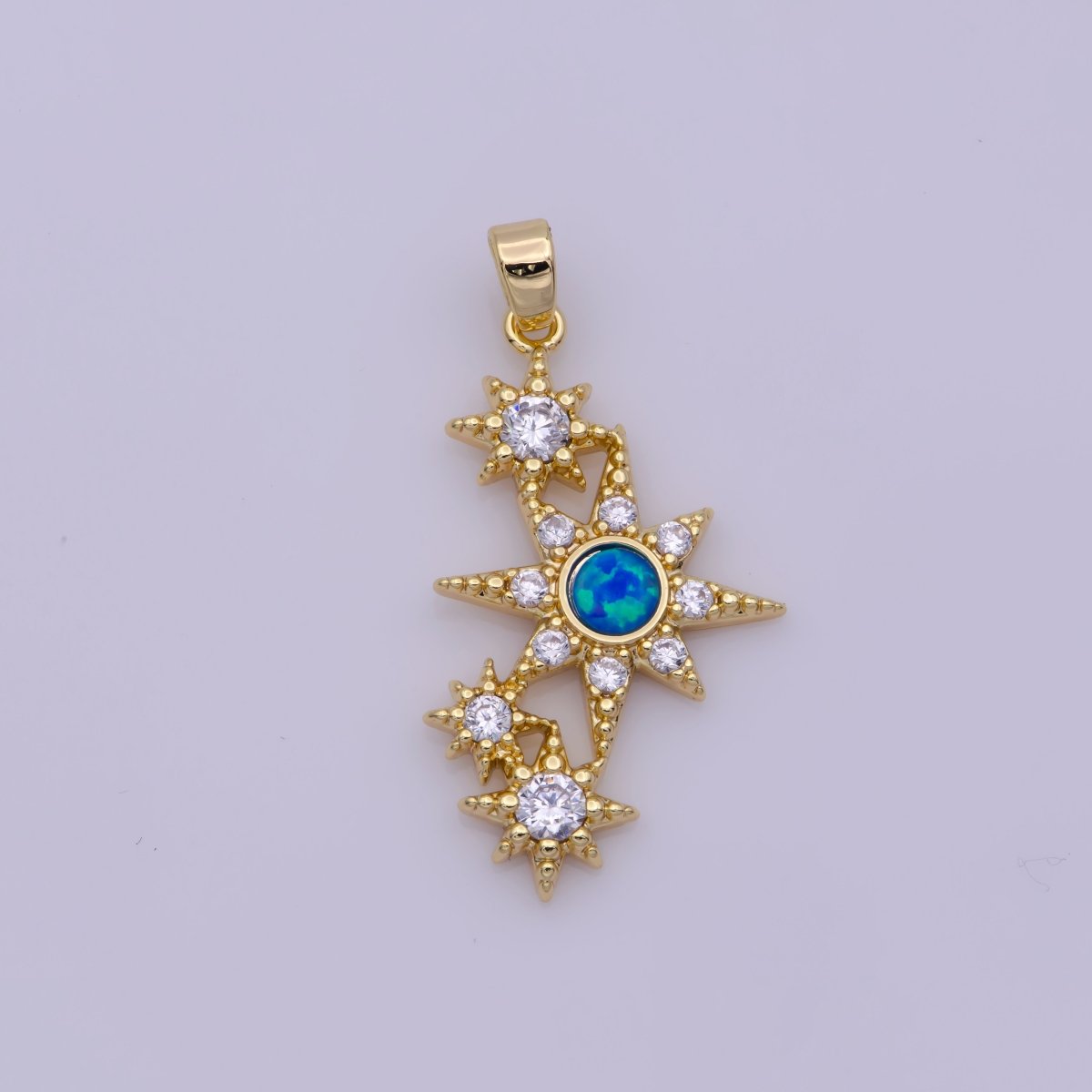 Dainty Cubic Opal Stone Gold Filled North Star Charm Necklace Starburst Charm Necklace, Earring Bracelet Component N-499 N-500 - DLUXCA