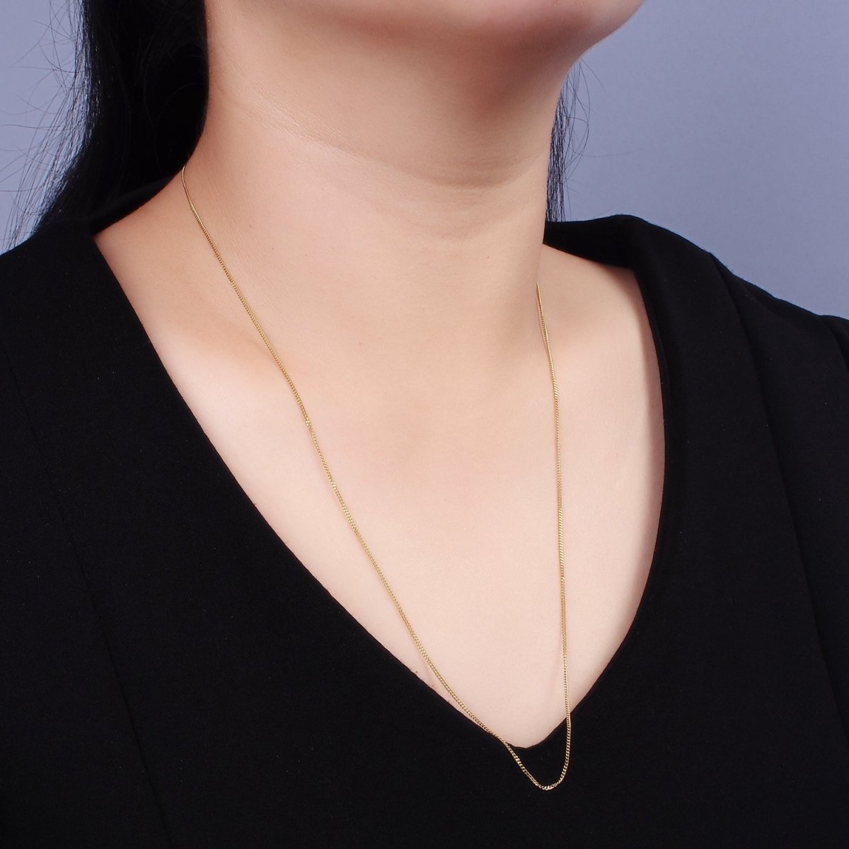 Dainty Curb Chain Necklace Stainless Steel 23.8 inch Necklace in Gold | WA-2360 - DLUXCA