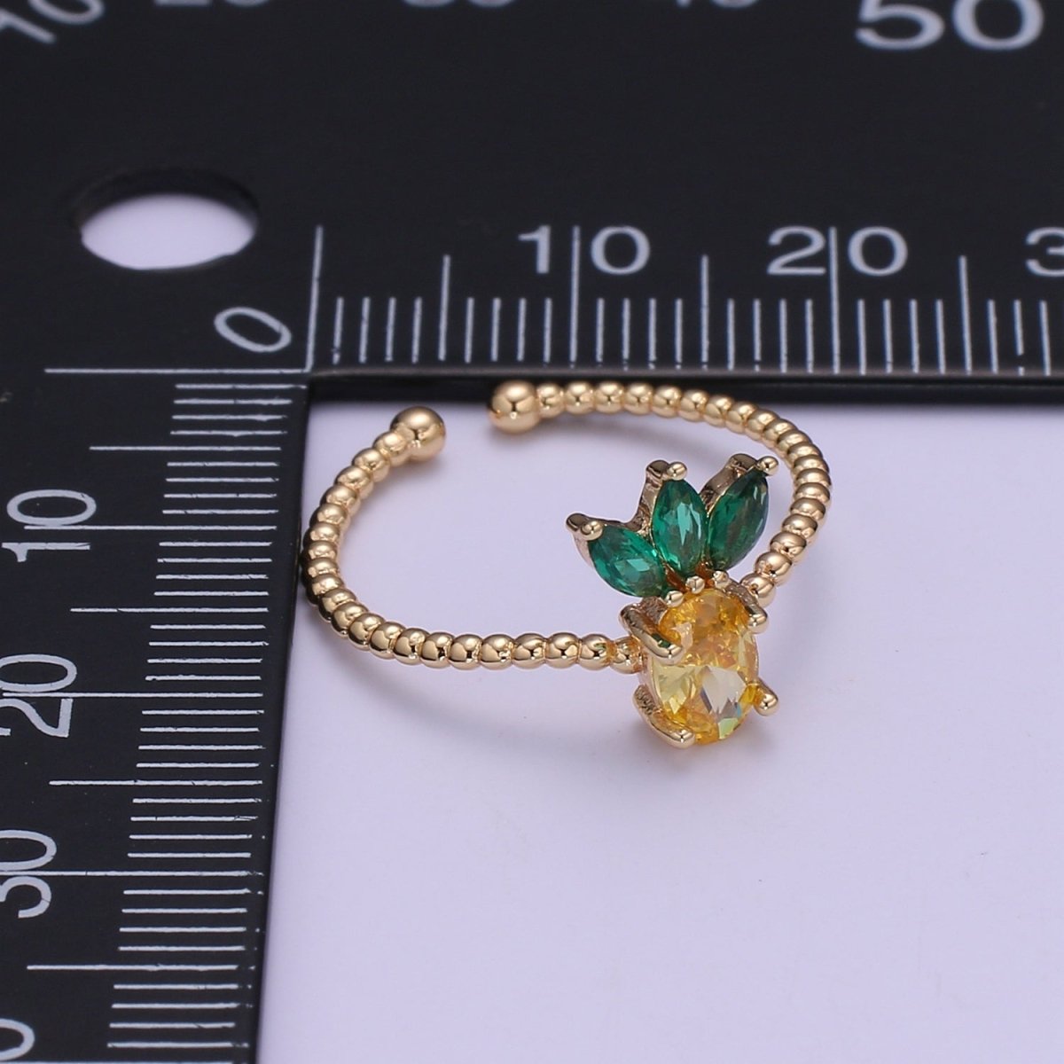 Dainty Cute Pineapple CZ Bubble Band Adjustable Ring O-323 - DLUXCA