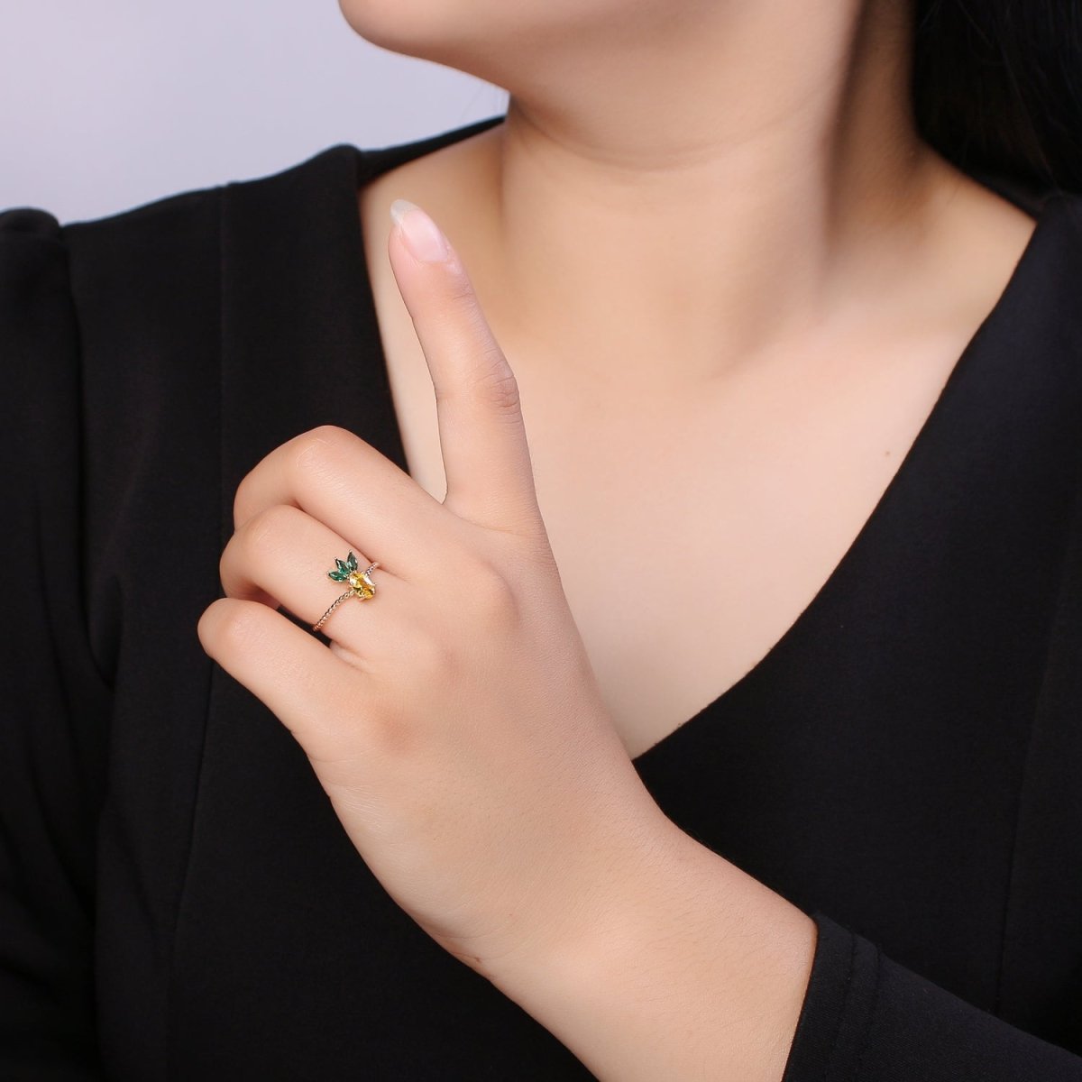 Dainty Cute Pineapple CZ Bubble Band Adjustable Ring O-323 - DLUXCA