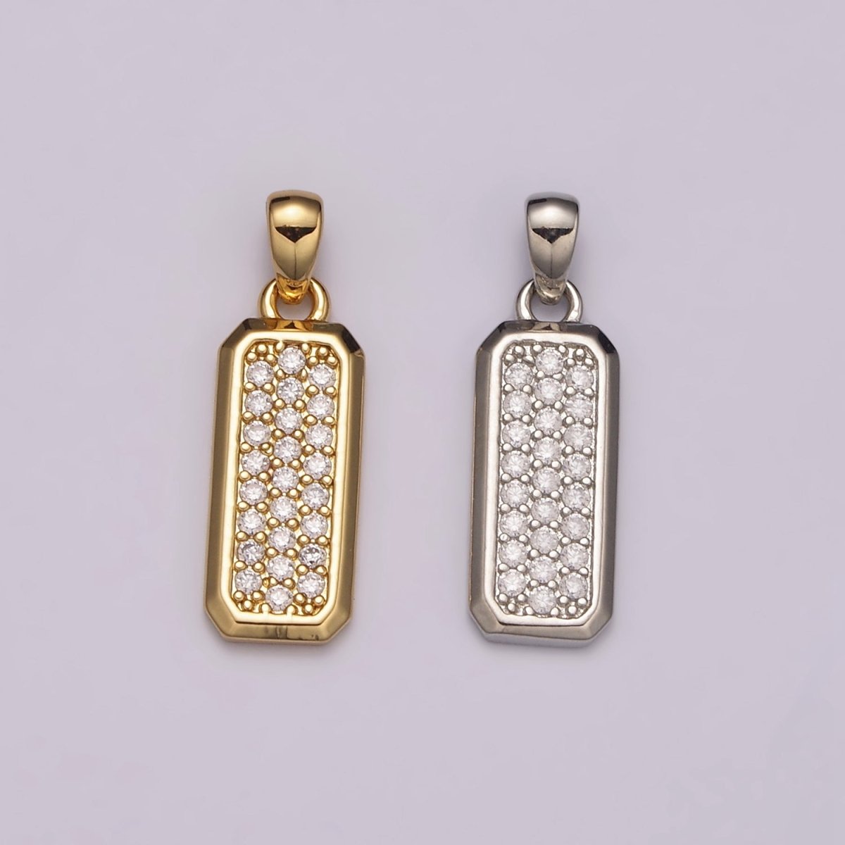 Dainty CZ Bar Pendant 24K Gold Filled Bar Pendant, Silver Bar Micro Pave Dangle Pendants N-1475 N-1476 - DLUXCA
