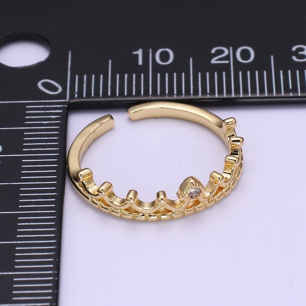 Dainty Cz Crown Ring, Stacking Rings, Thin Open Adjustable Ring O-956 - DLUXCA