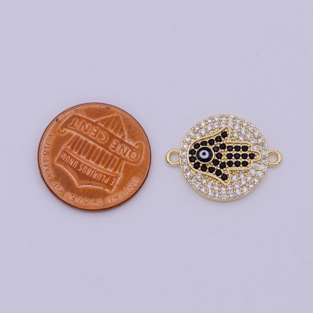 Dainty Cz Gold Hamsa Hand Cubic Hand of Fatima Charm Connector for Link connector Bracelet, Necklace Component F-015 - DLUXCA