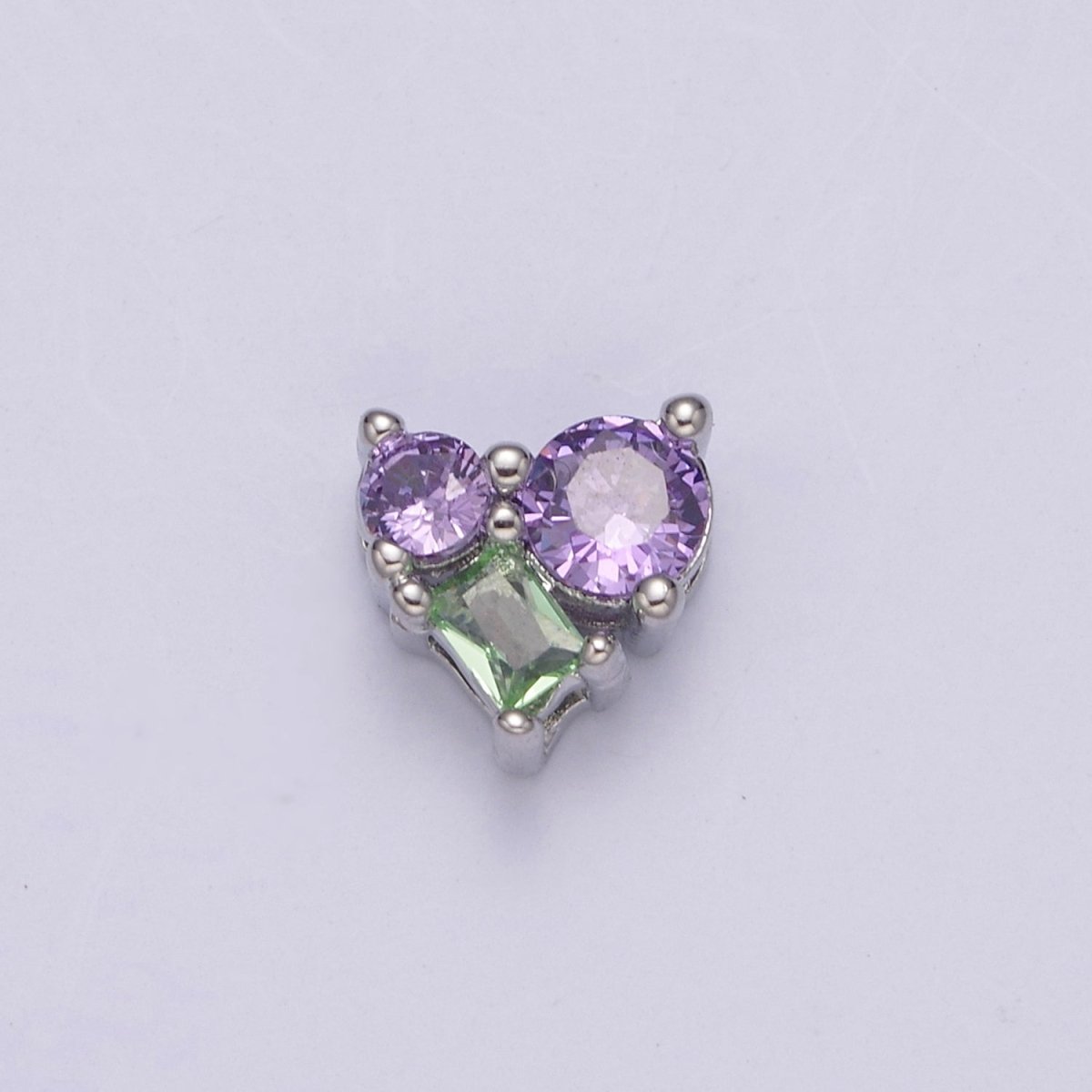 Dainty CZ Heart Bead Spacer for Bracelet Necklace Supply Purple Green Cubic Zirconia Stone Charm B-169 B-172 - DLUXCA
