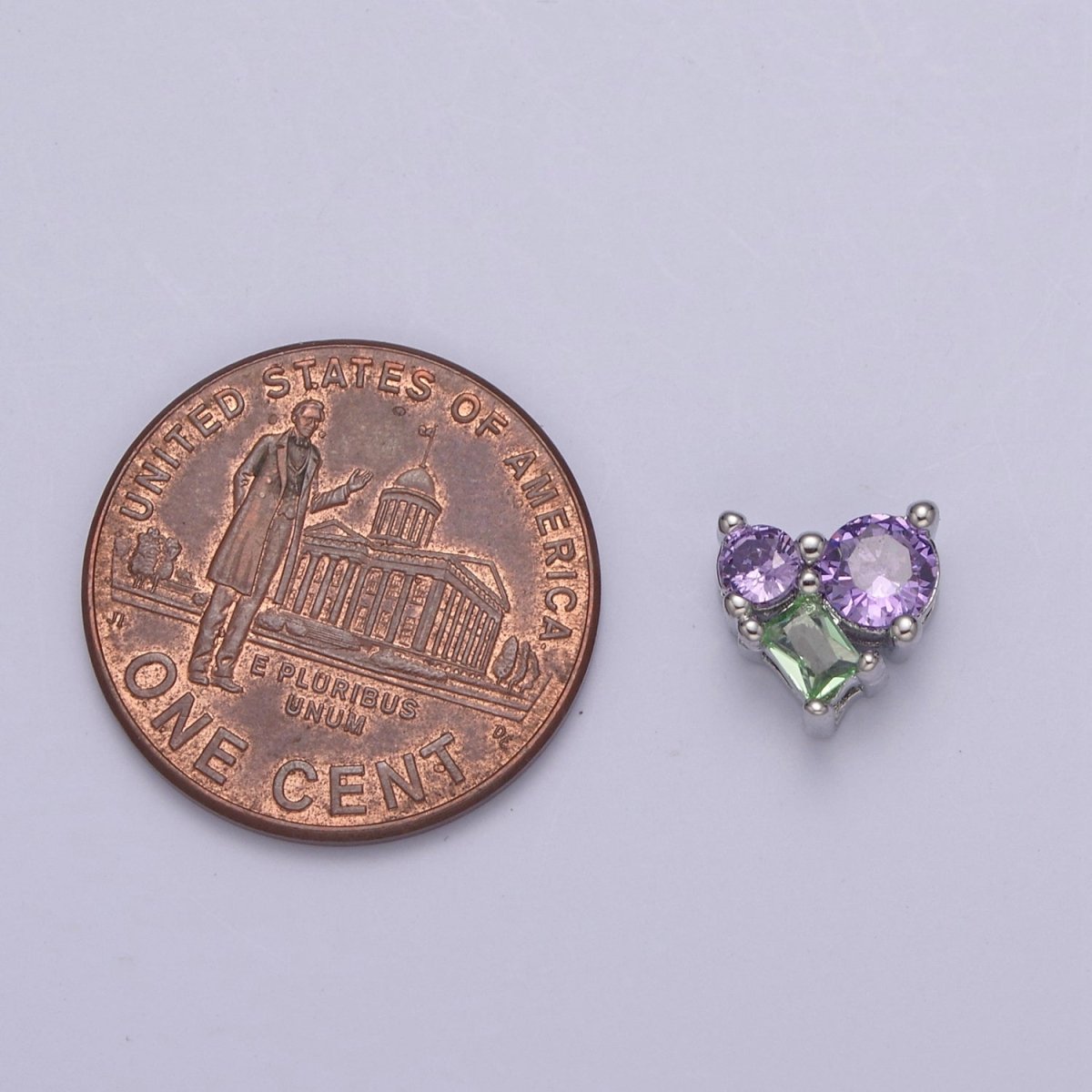 Dainty CZ Heart Bead Spacer for Bracelet Necklace Supply Purple Green Cubic Zirconia Stone Charm B-169 B-172 - DLUXCA
