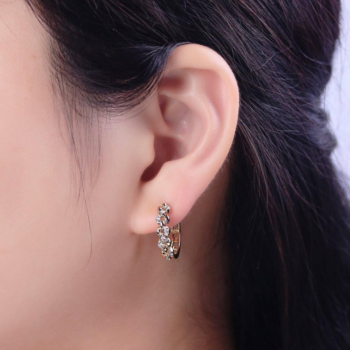 Dainty CZ Hoop Earrings • 14k Filled Gold Dainty Earrings • Huggie Hoops Earrings • 20mm Hoop Earrings • Minimalist Earrings • Gift for Her T-297 - DLUXCA