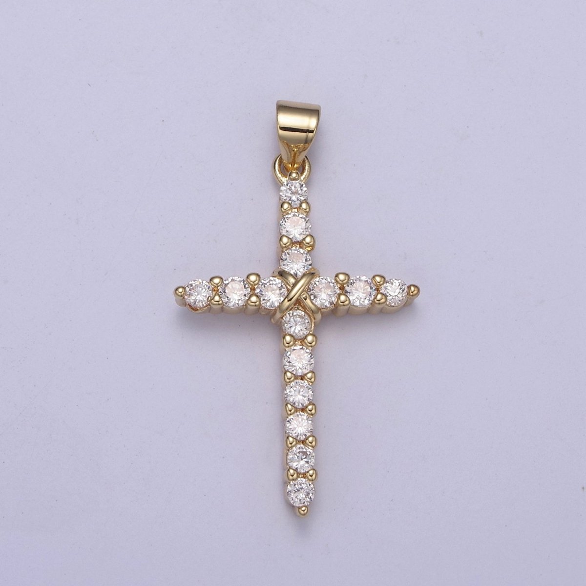 Dainty CZ Micro Pave Cross Pendant 14K Gold Filled Charm Cubic Zirconia Cross for Religious Jewelry Making H-399 - DLUXCA