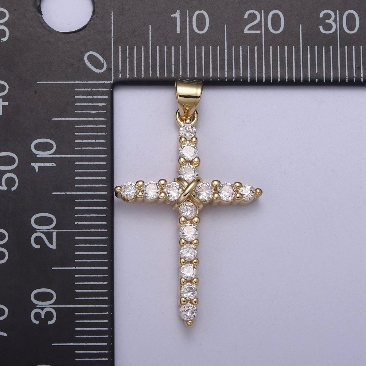 Dainty CZ Micro Pave Cross Pendant 14K Gold Filled Charm Cubic Zirconia Cross for Religious Jewelry Making H-399 - DLUXCA
