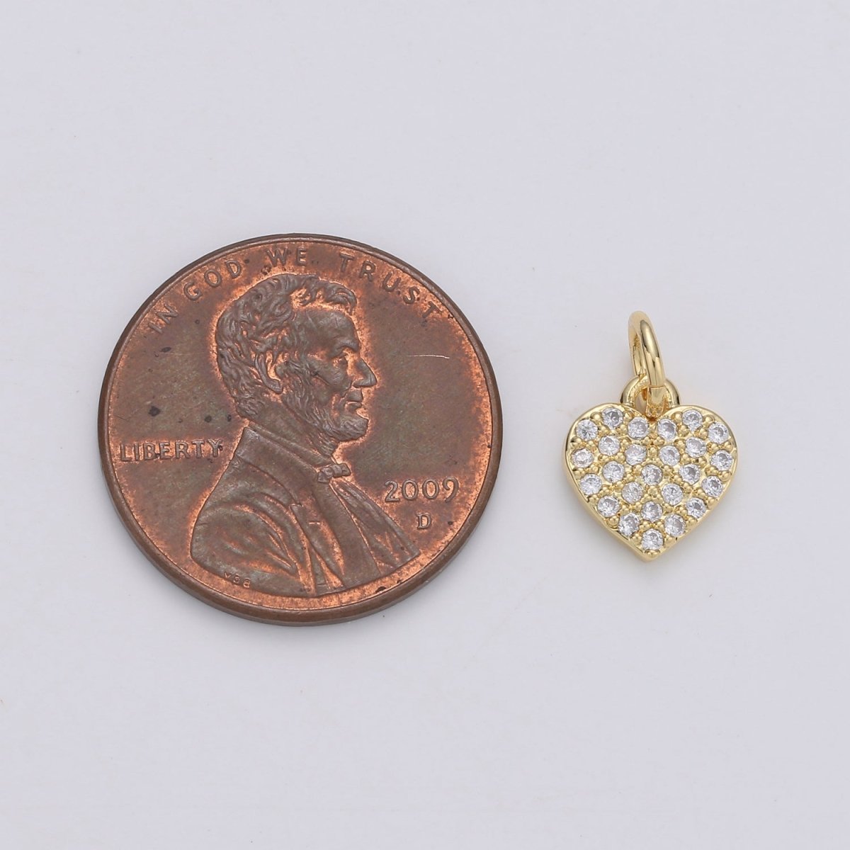 Dainty CZ Micro Pave Heart Pendant Charm, Cubic Zirconia Pave Heart Shape Charm Gold Filled Heart Charm 9mm x 8mm C-074 - DLUXCA