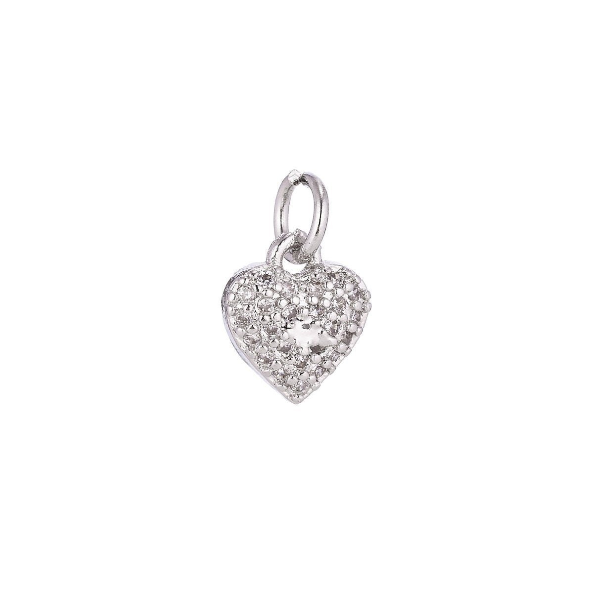 Dainty CZ Micro Pave Heart Pendant Charm, Cubic Zirconia Pave Heart Shape Charm Gold Filled Heart Charm 9mm x 8mm C-074 - DLUXCA