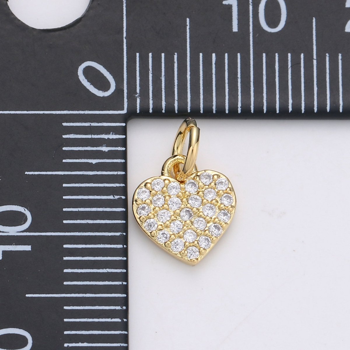 Dainty CZ Micro Pave Heart Pendant Charm, Cubic Zirconia Pave Heart Shape Charm Gold Filled Heart Charm 9mm x 8mm C-074 - DLUXCA