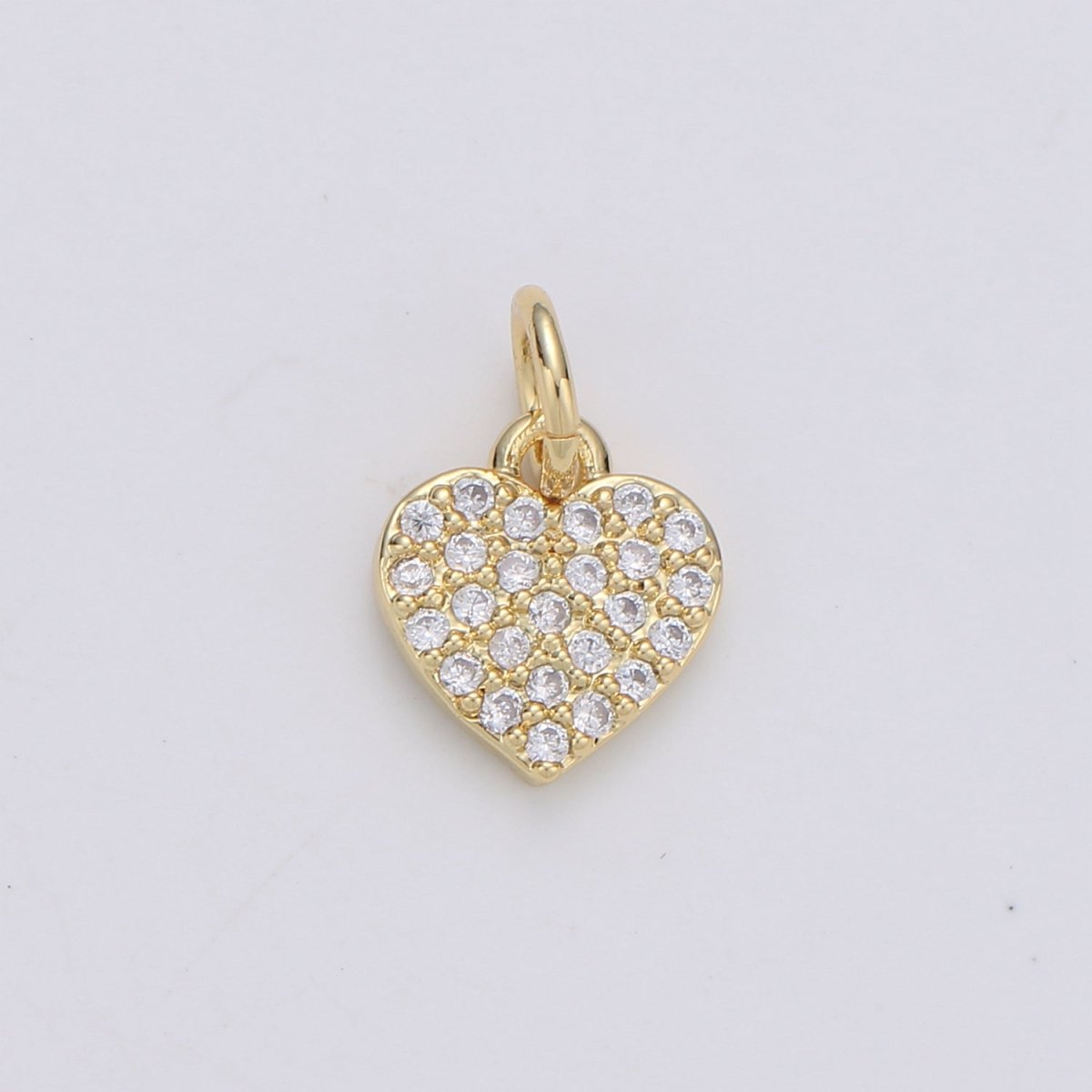 Dainty CZ Micro Pave Heart Pendant Charm, Cubic Zirconia Pave Heart Shape Charm Gold Filled Heart Charm 9mm x 8mm C-074 - DLUXCA