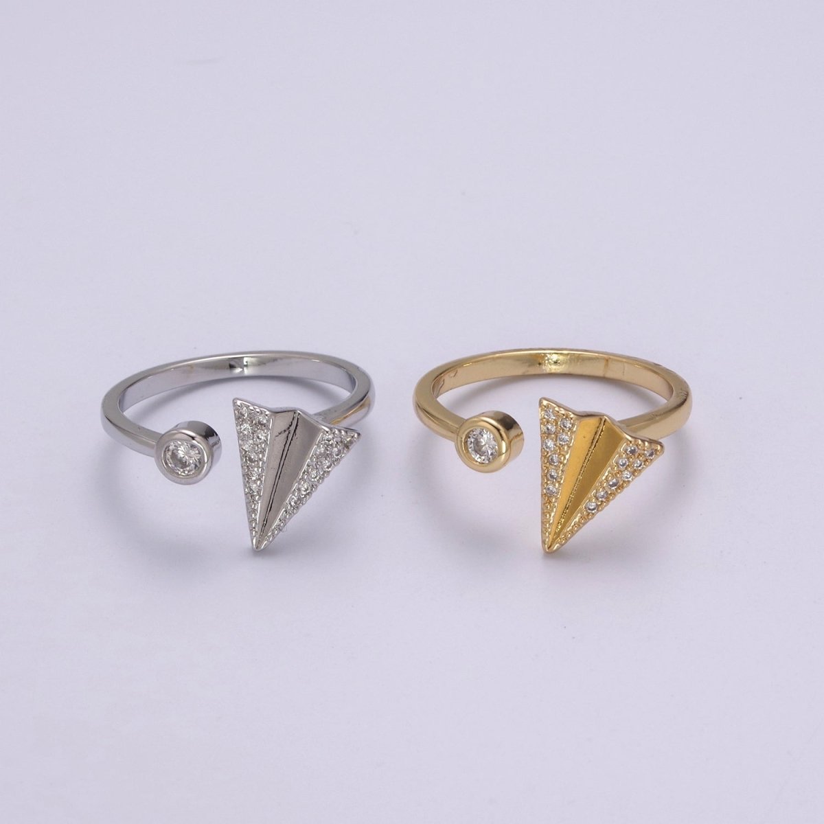 Dainty Cz Paper Plane Ring Round Cuff Ring Open Adjustable Airplane Travel Gold Ring U-161 U-162 - DLUXCA