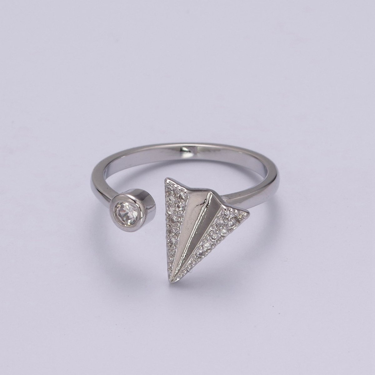 Dainty Cz Paper Plane Ring Round Cuff Ring Open Adjustable Airplane Travel Gold Ring U-161 U-162 - DLUXCA