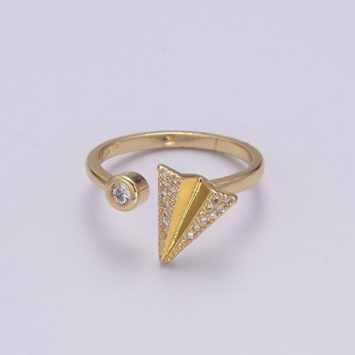 Dainty Cz Paper Plane Ring Round Cuff Ring Open Adjustable Airplane Travel Gold Ring U-161 U-162 - DLUXCA