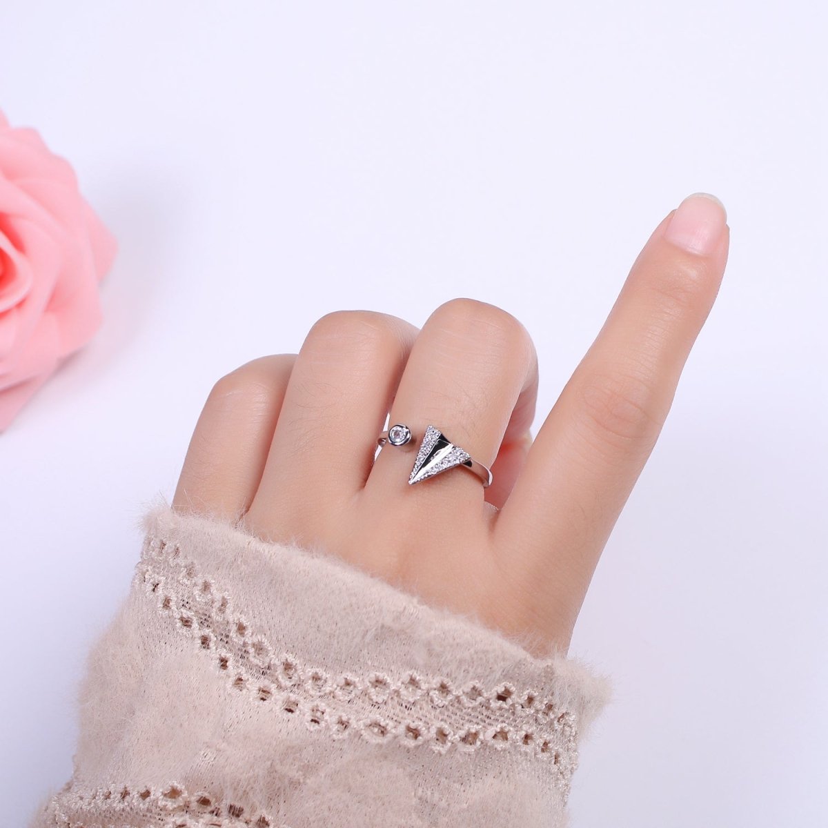 Dainty Cz Paper Plane Ring Round Cuff Ring Open Adjustable Airplane Travel Gold Ring U-161 U-162 - DLUXCA