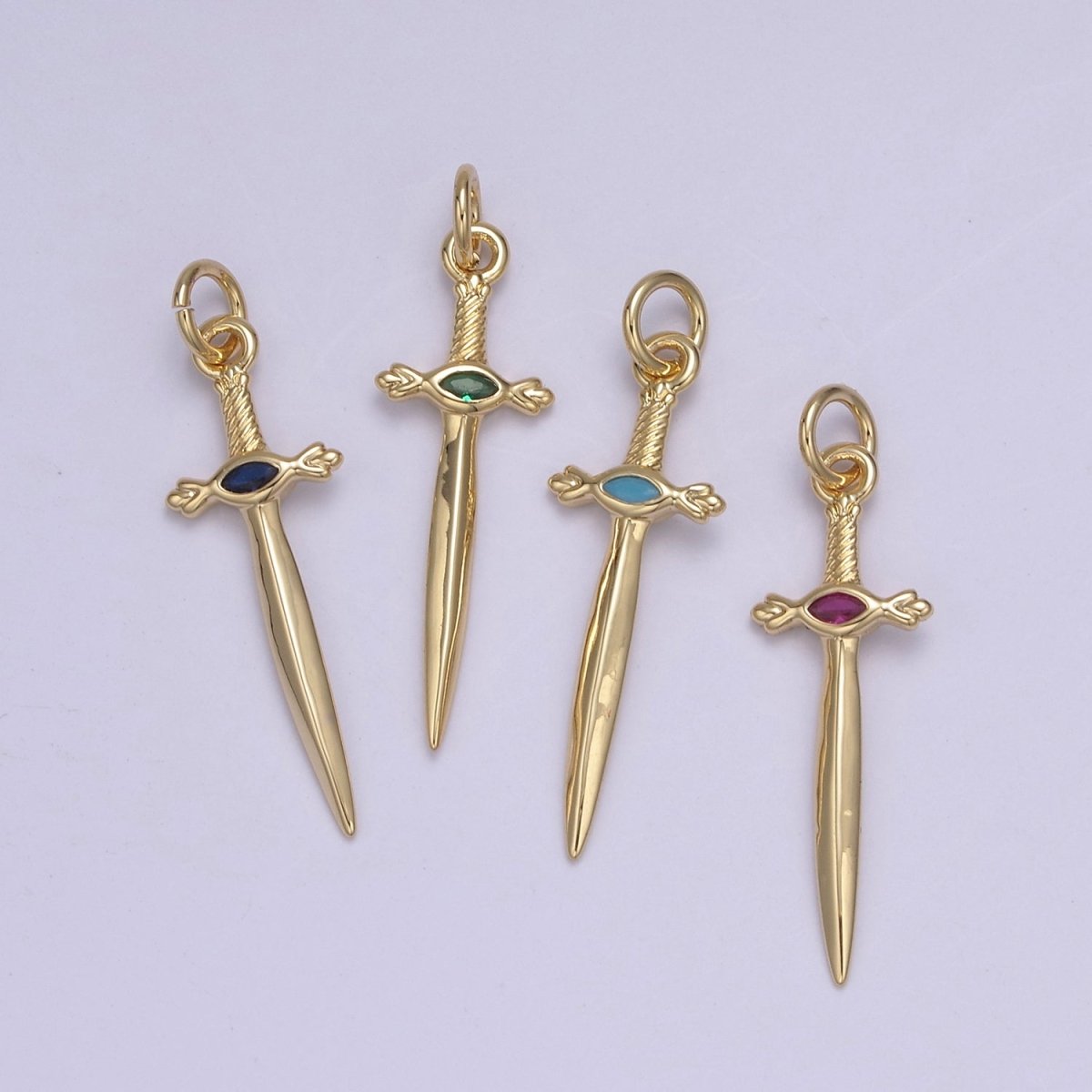 Dainty Dagger Pendant, CZ Sword Knife pendant for Bracelet Earring Necklace 24k Gold Filled Jewelry N-811 - N-814 - DLUXCA