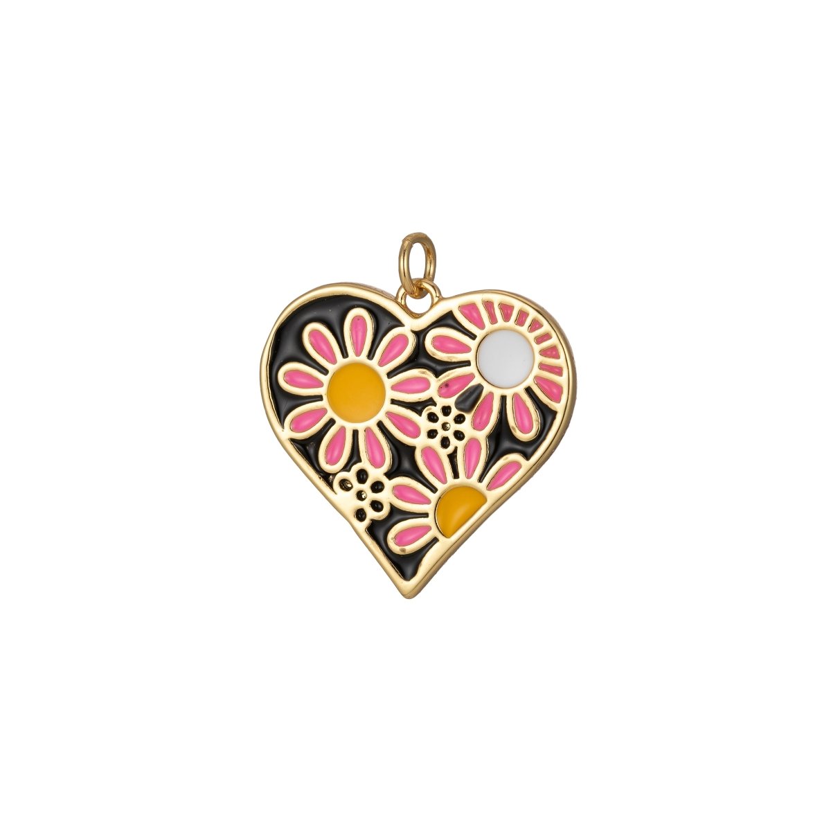 Dainty Daisy Flower Charm Enamel Heart Pendant Retro Design Inspired E-933 - E-936 - DLUXCA