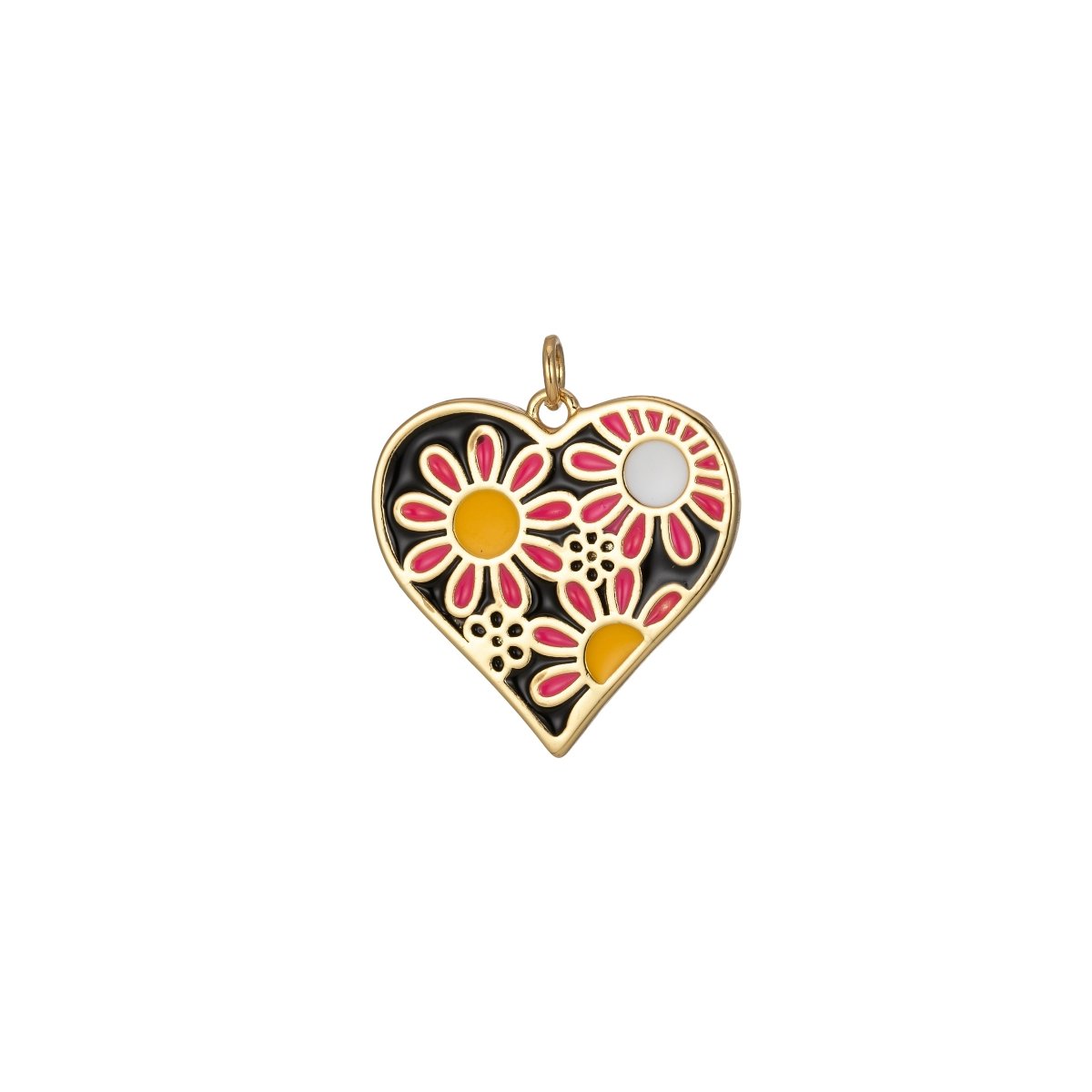 Dainty Daisy Flower Charm Enamel Heart Pendant Retro Design Inspired E-933 - E-936 - DLUXCA