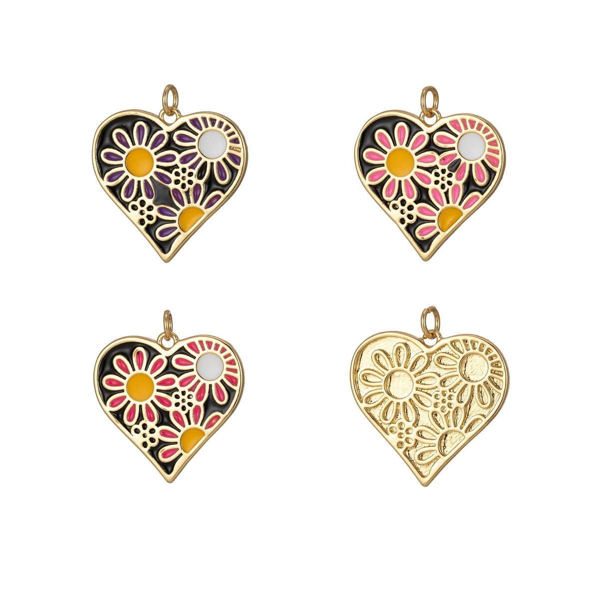 Dainty Daisy Flower Charm Enamel Heart Pendant Retro Design Inspired E-933 - E-936 - DLUXCA