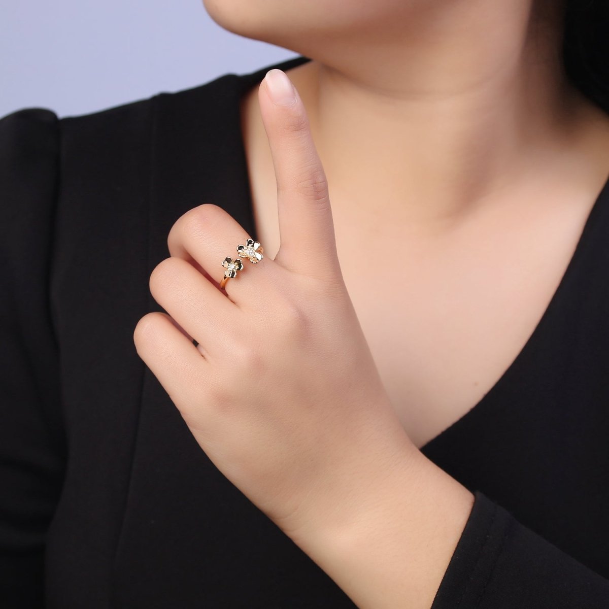 Dainty Daisy Ring in Gold / Silver Open Adjustable Flower Ring U-493 U-494 - DLUXCA