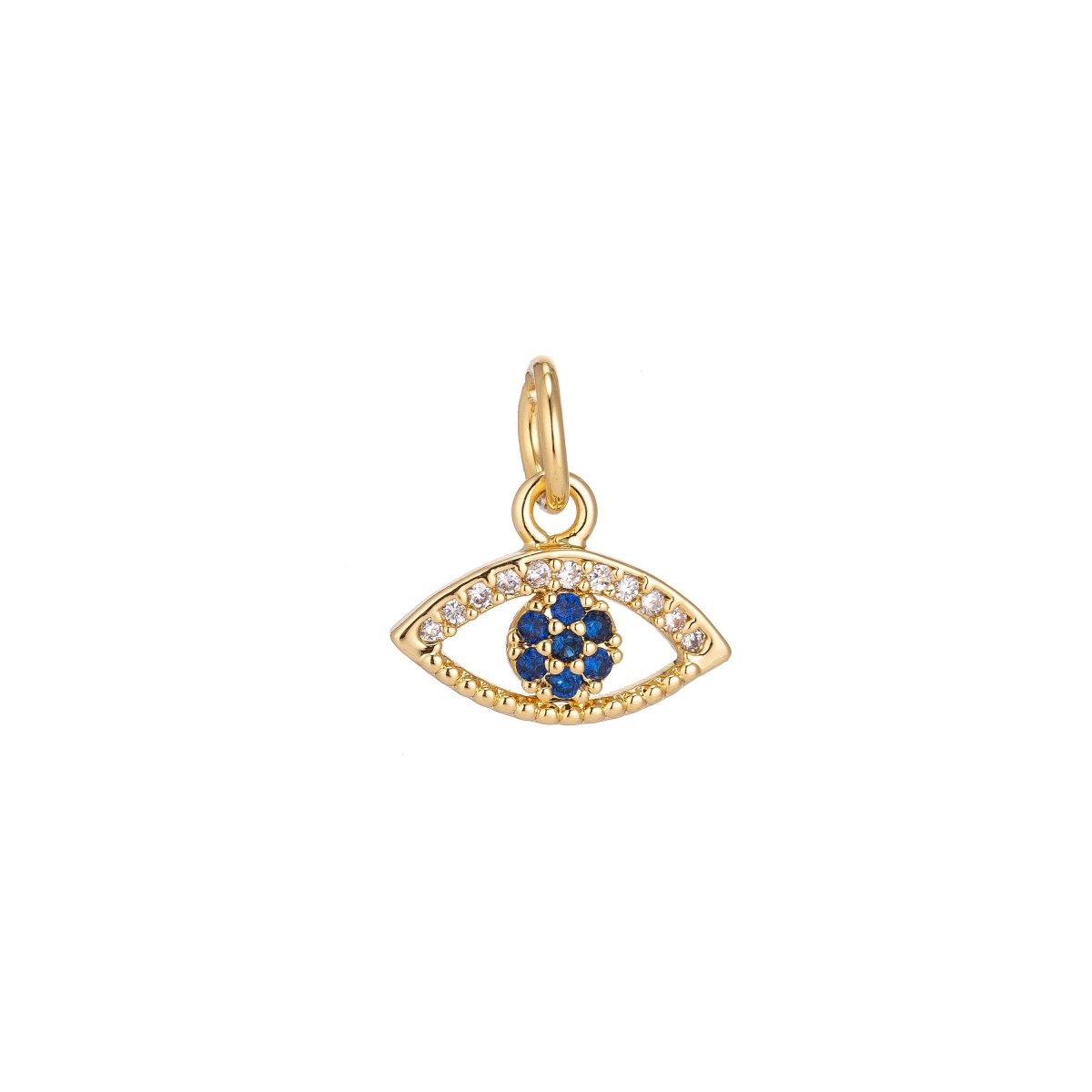 Dainty Delicate Tiny Evil Eye Charm Protection Necklace Micro Pave CZ Cubic Zirconia Blue Evil Eye Pendant 18kt Gold Filled / White Gold C-156 - DLUXCA