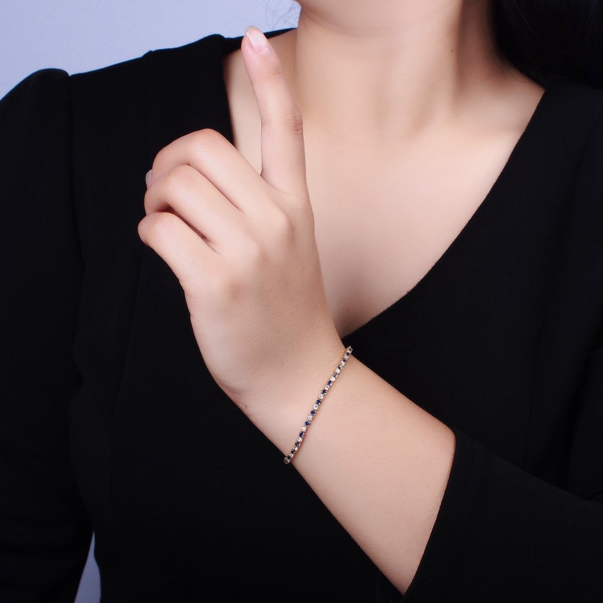 Dainty Diamond CZ Tennis Bracelet Blue Green Red Clear Cz Stone Tennis Bracelet | WA-1770 - WA-1777 - DLUXCA