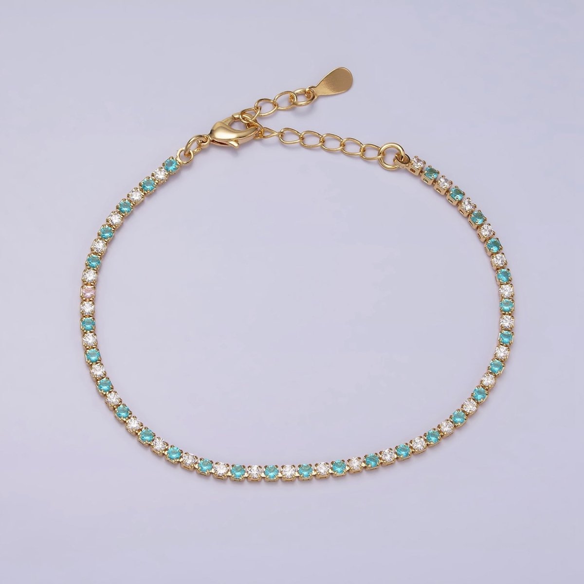 Dainty Diamond CZ Tennis Bracelet Blue Green Red Clear Cz Stone Tennis Bracelet | WA-1770 - WA-1777 - DLUXCA