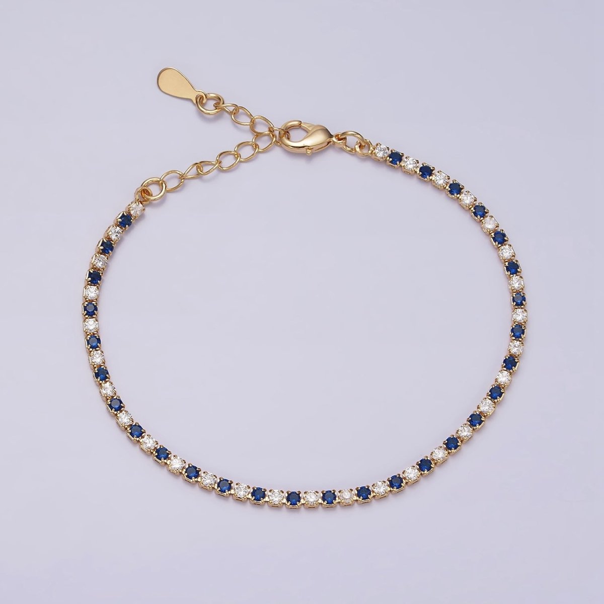 Dainty Diamond CZ Tennis Bracelet Blue Green Red Clear Cz Stone Tennis Bracelet | WA-1770 - WA-1777 - DLUXCA