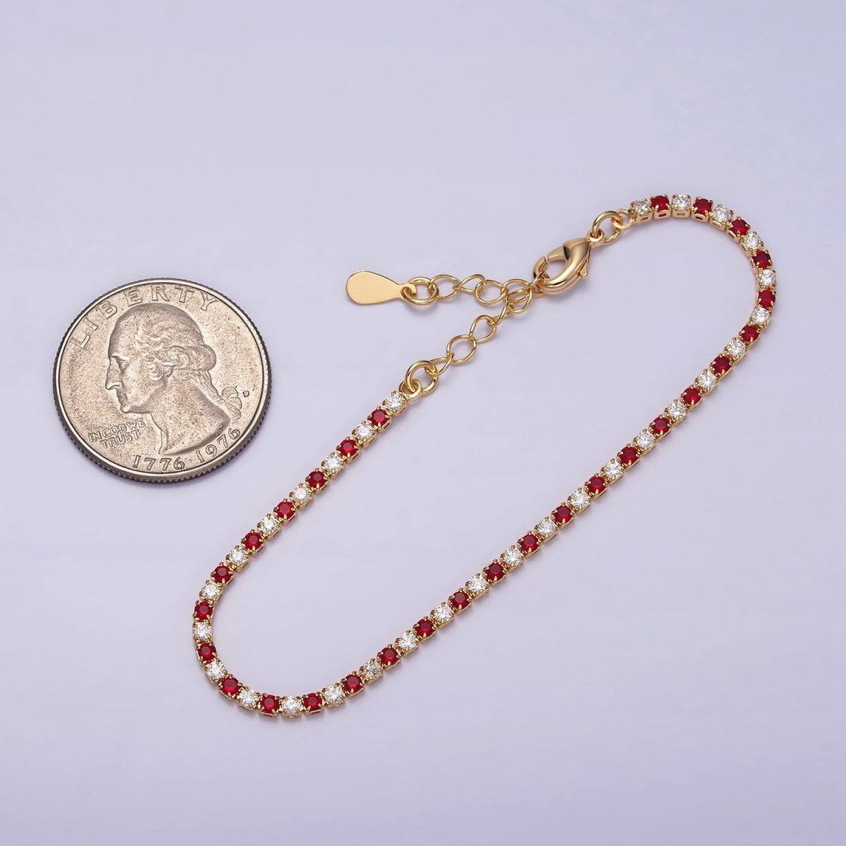 Dainty Diamond CZ Tennis Bracelet Blue Green Red Clear Cz Stone Tennis Bracelet | WA-1770 - WA-1777 - DLUXCA