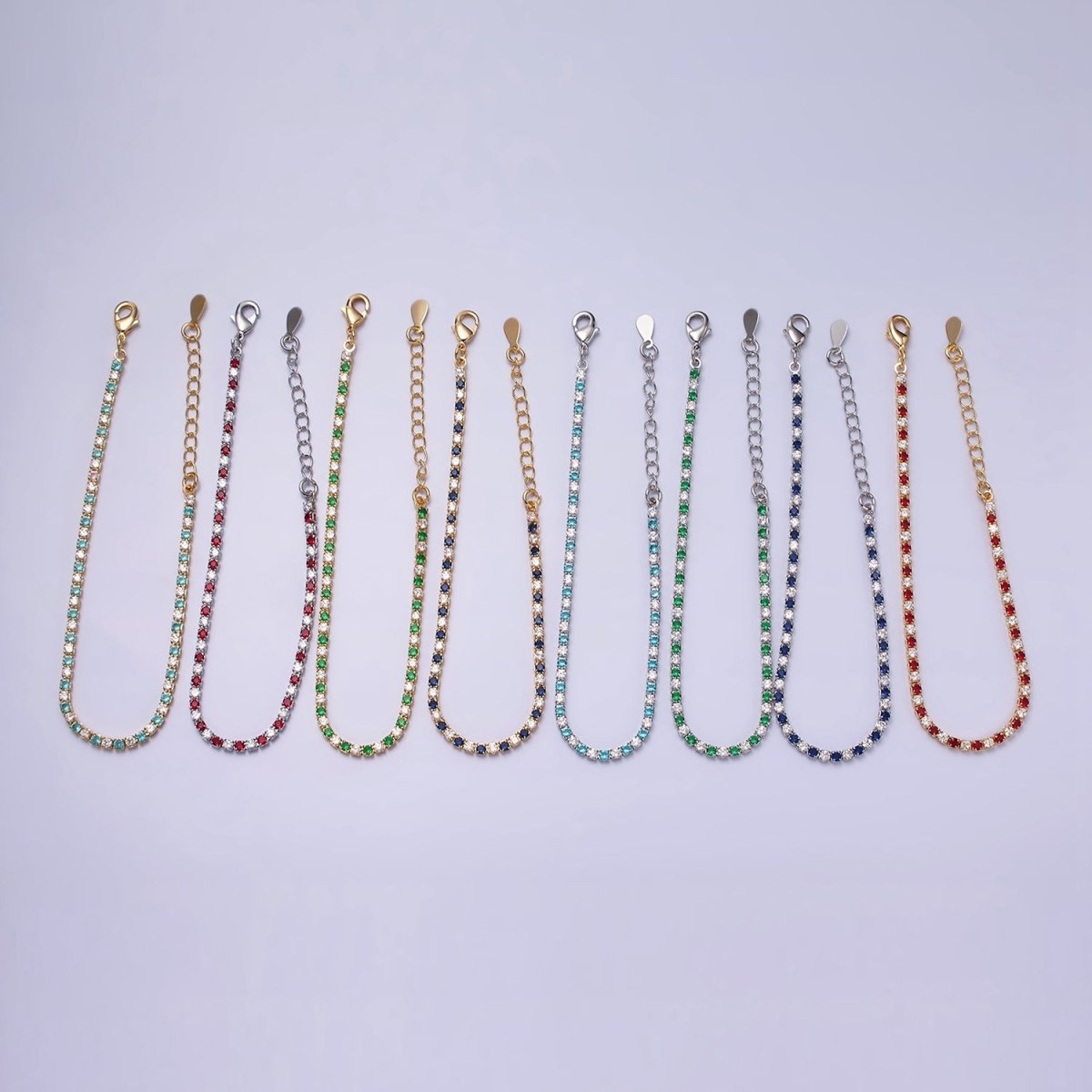 Dainty Diamond CZ Tennis Bracelet Blue Green Red Clear Cz Stone Tennis Bracelet | WA-1770 - WA-1777 - DLUXCA