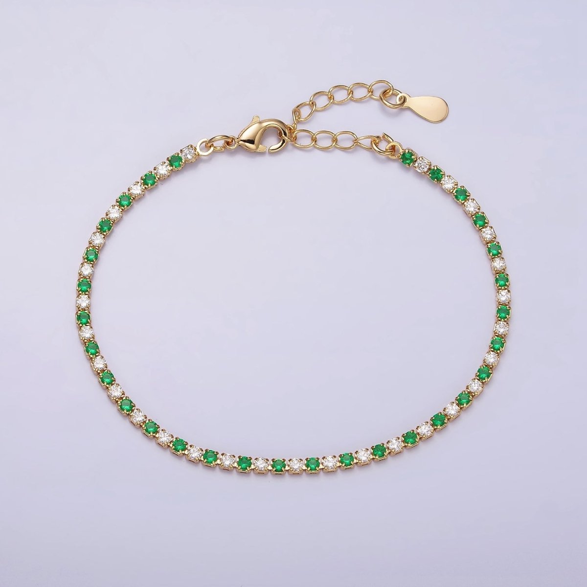 Dainty Diamond CZ Tennis Bracelet Blue Green Red Clear Cz Stone Tennis Bracelet | WA-1770 - WA-1777 - DLUXCA