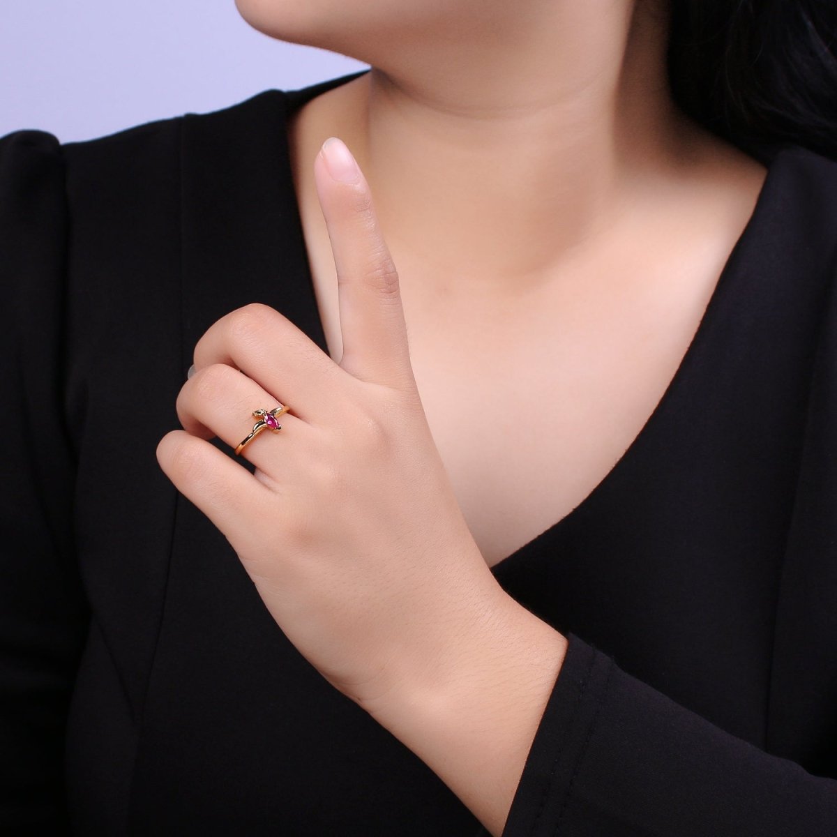 Dainty Dino Ring • Minimalist Dinosaurus Ring • Gold Open Adjustable Ring Cute Kawaii Dino U-151 ~ U-158 - DLUXCA