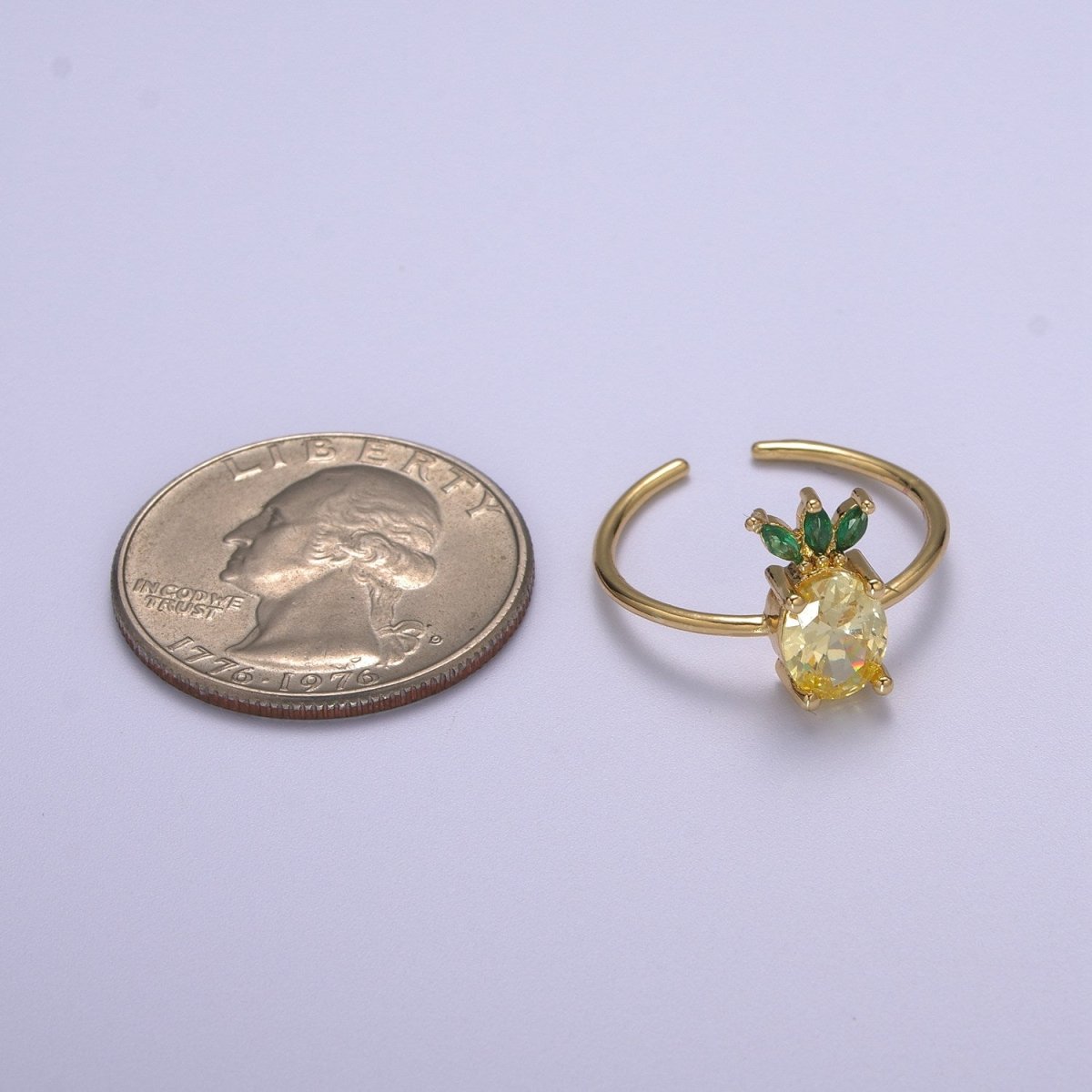 Dainty Dole Pineapple CZ Gold Band Adjustable Ring S-217 - DLUXCA