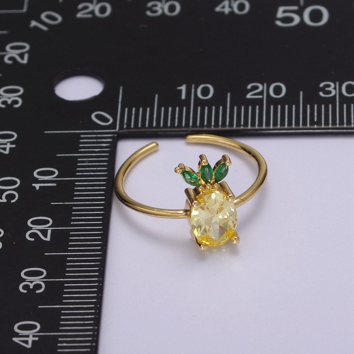 Dainty Dole Pineapple CZ Gold Band Adjustable Ring S-217 - DLUXCA