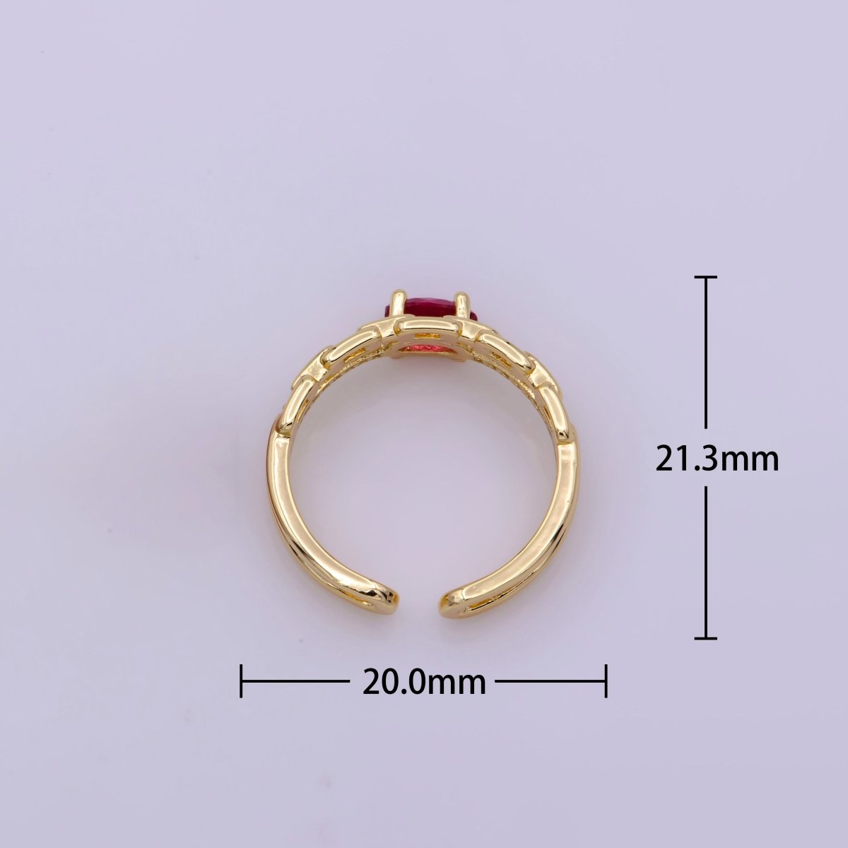 Dainty Double Band ring with Red Cz Stone Micro Pave Gold Ring Open adjustable U-015 - DLUXCA
