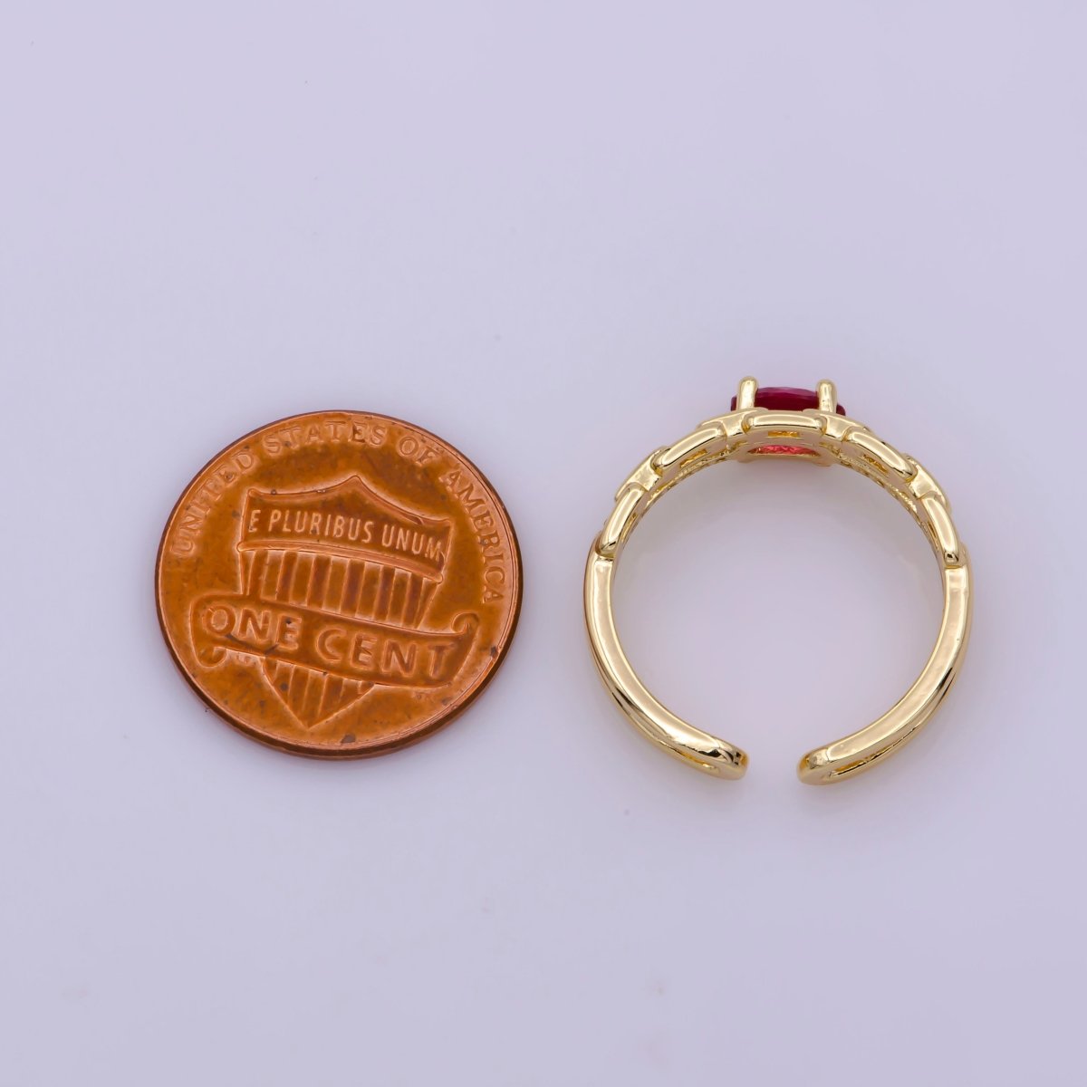 Dainty Double Band ring with Red Cz Stone Micro Pave Gold Ring Open adjustable U-015 - DLUXCA