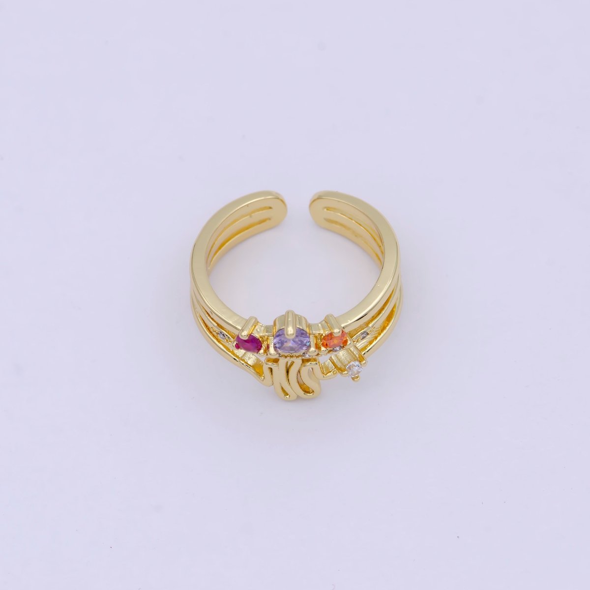 Dainty Double Layer CZ Crown Ring Stackable Ring S-395 - DLUXCA