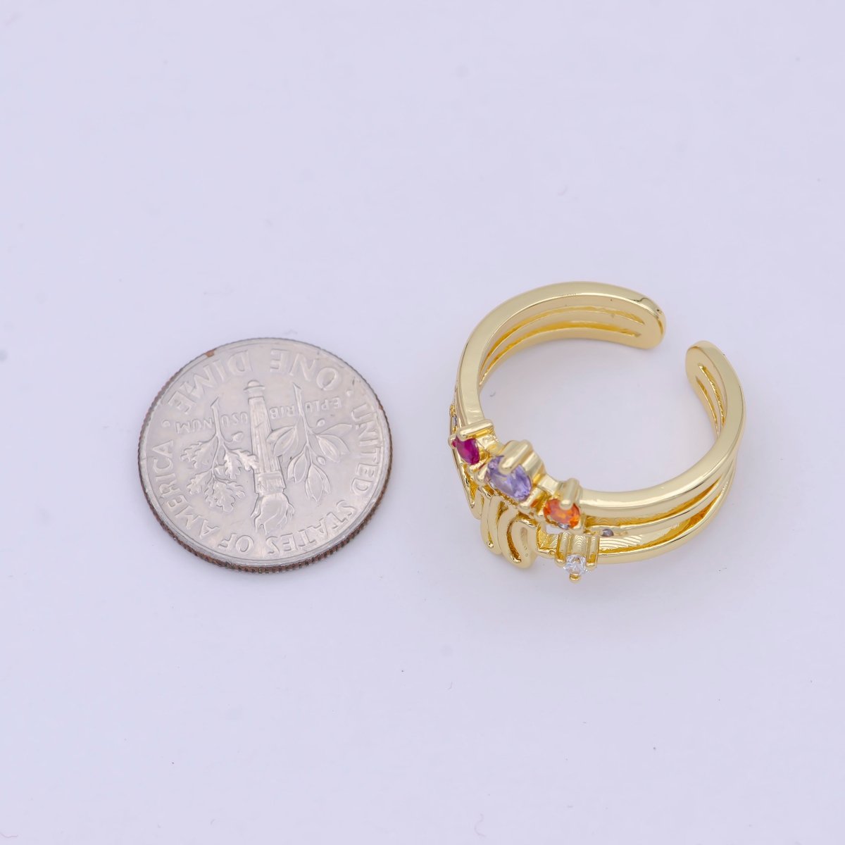 Dainty Double Layer CZ Crown Ring Stackable Ring S-395 - DLUXCA