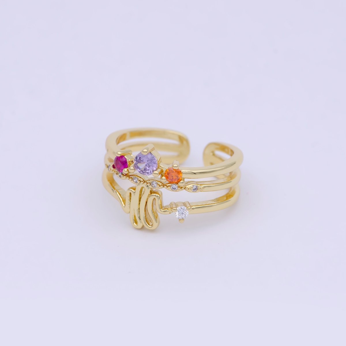 Dainty Double Layer CZ Crown Ring Stackable Ring S-395 - DLUXCA