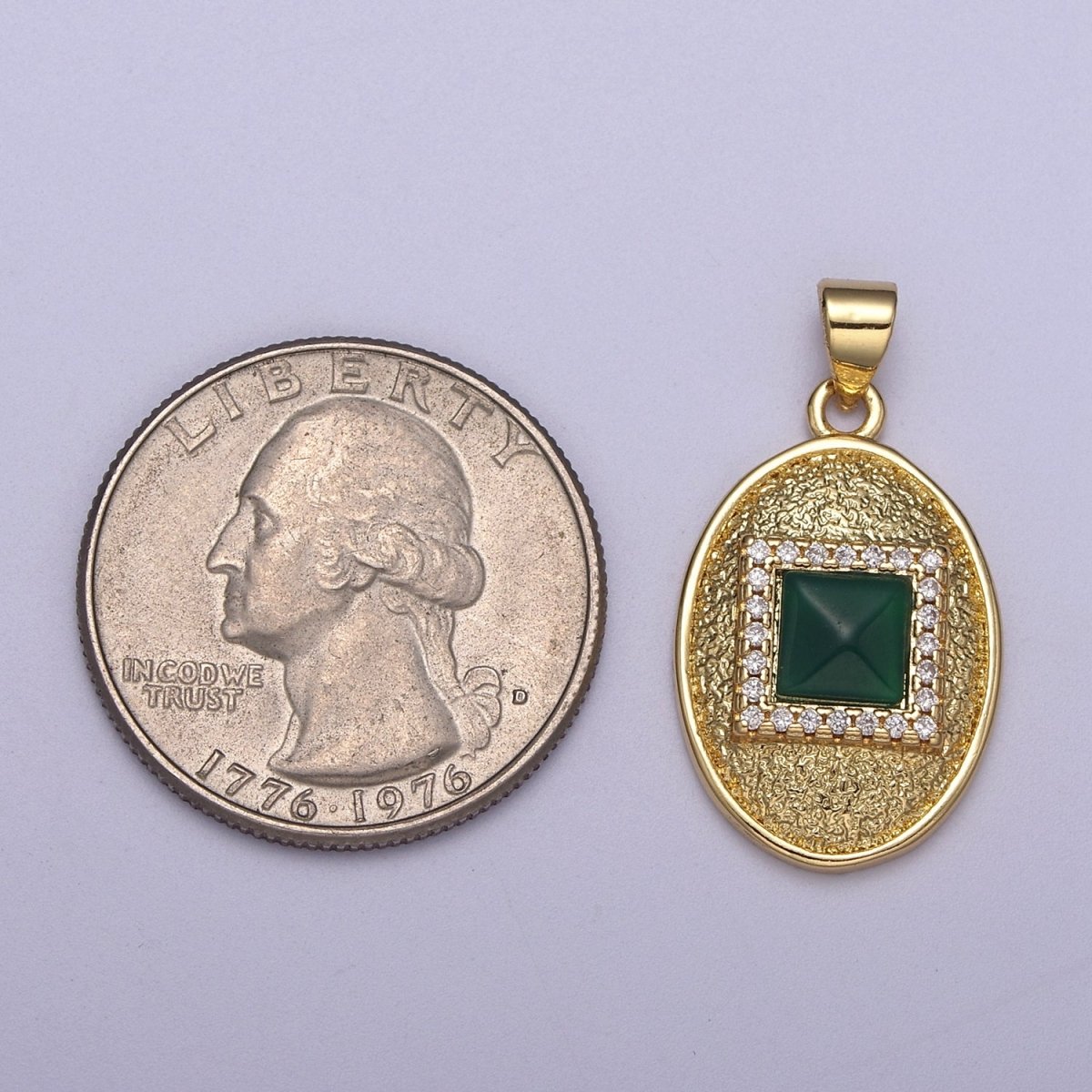 Dainty Egg Oval Pendant Square Green CZ Stone Charm H-215 - DLUXCA