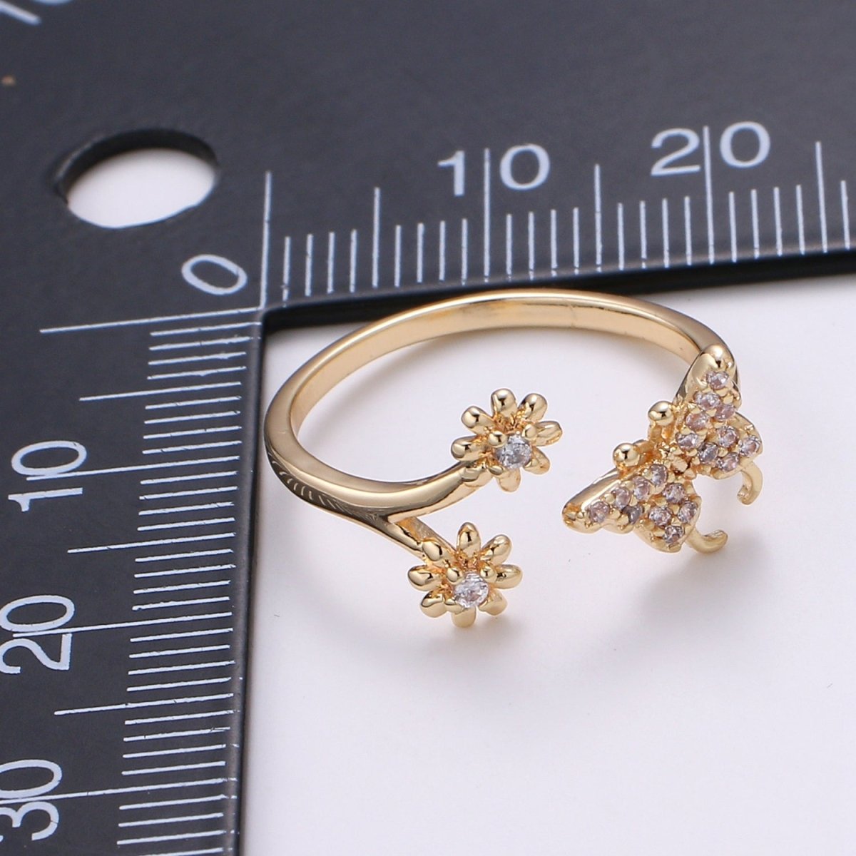 Dainty Elegant Butterfly and Flower 18K Gold Filled Adjustable Ring - R-271 - DLUXCA