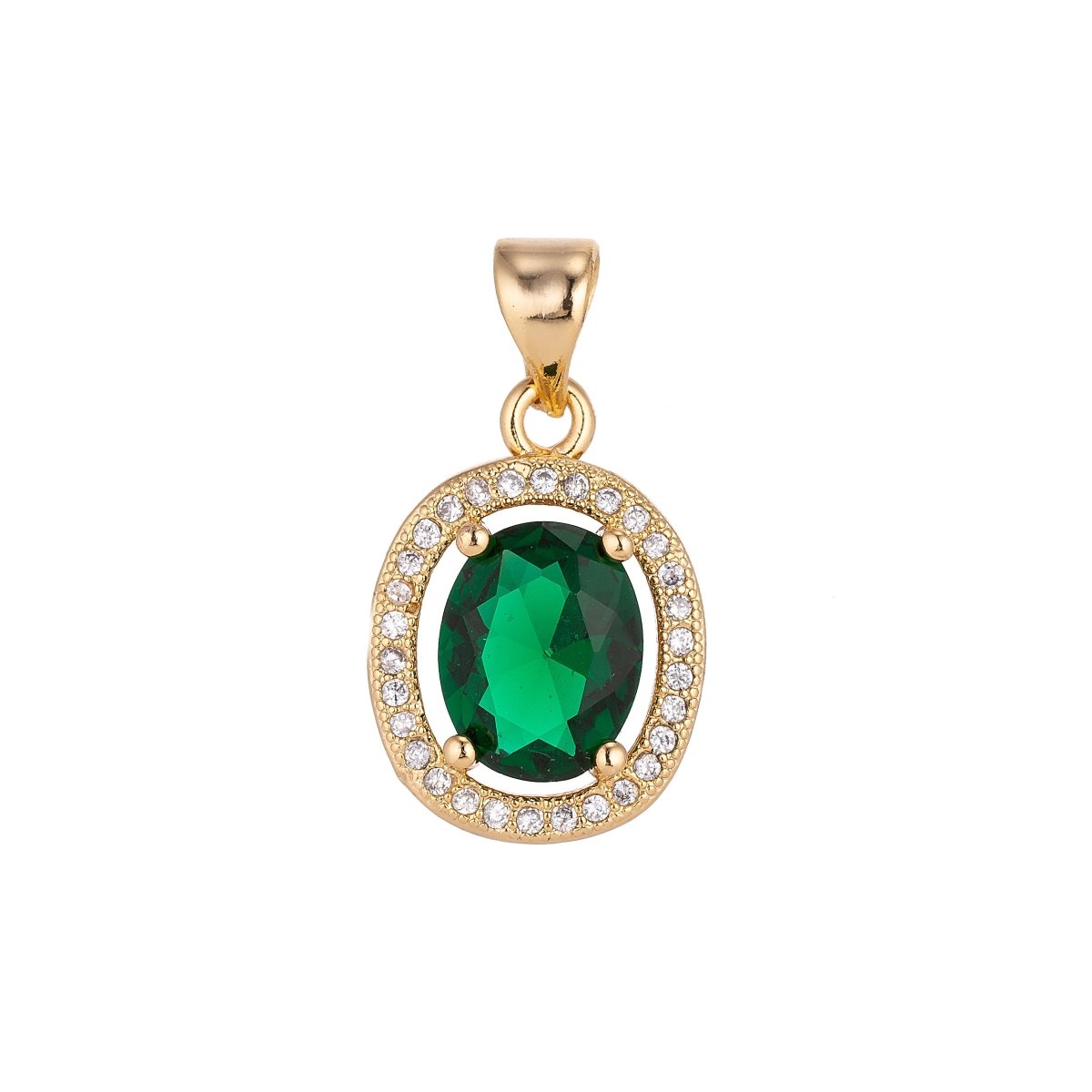 Dainty Emerald Charm Pendant 18k Gold Filled Classic Oval Cut Emerald with Cubic Zircon Gemstone Necklace for Jewelry Making May Birthstone H-214 - DLUXCA